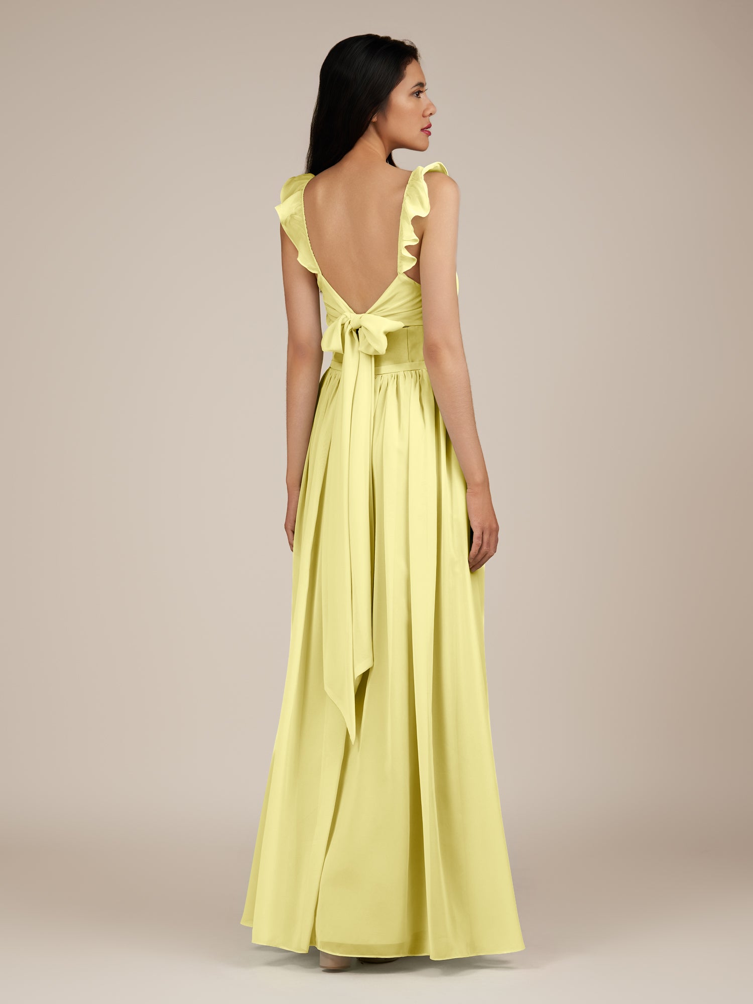 KissDress-Onyx Buttercup A Line Sweetheart Chiffon Ruffled Long Bridesmaid Dress with Slit