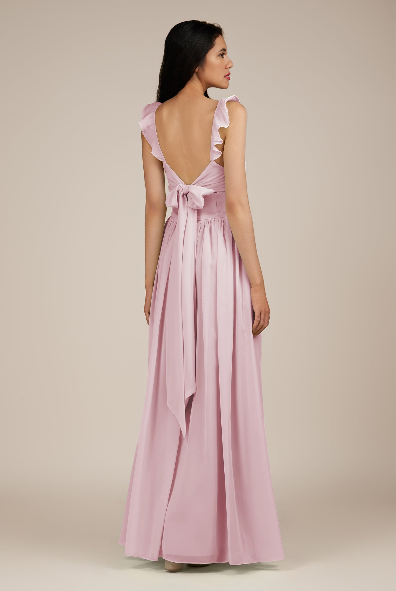 KissDress-Onyx Candy Pink A Line Sweetheart Chiffon Ruffled Long Bridesmaid Dress with Slit