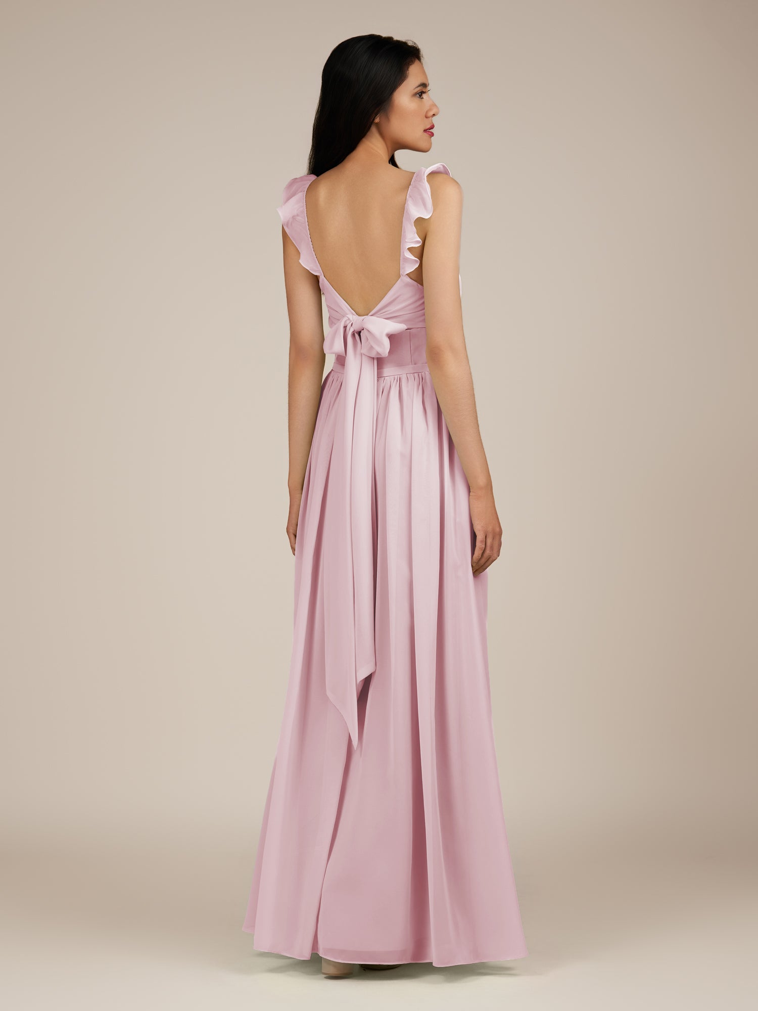 KissDress-Onyx Candy Pink A Line Sweetheart Chiffon Ruffled Long Bridesmaid Dress with Slit