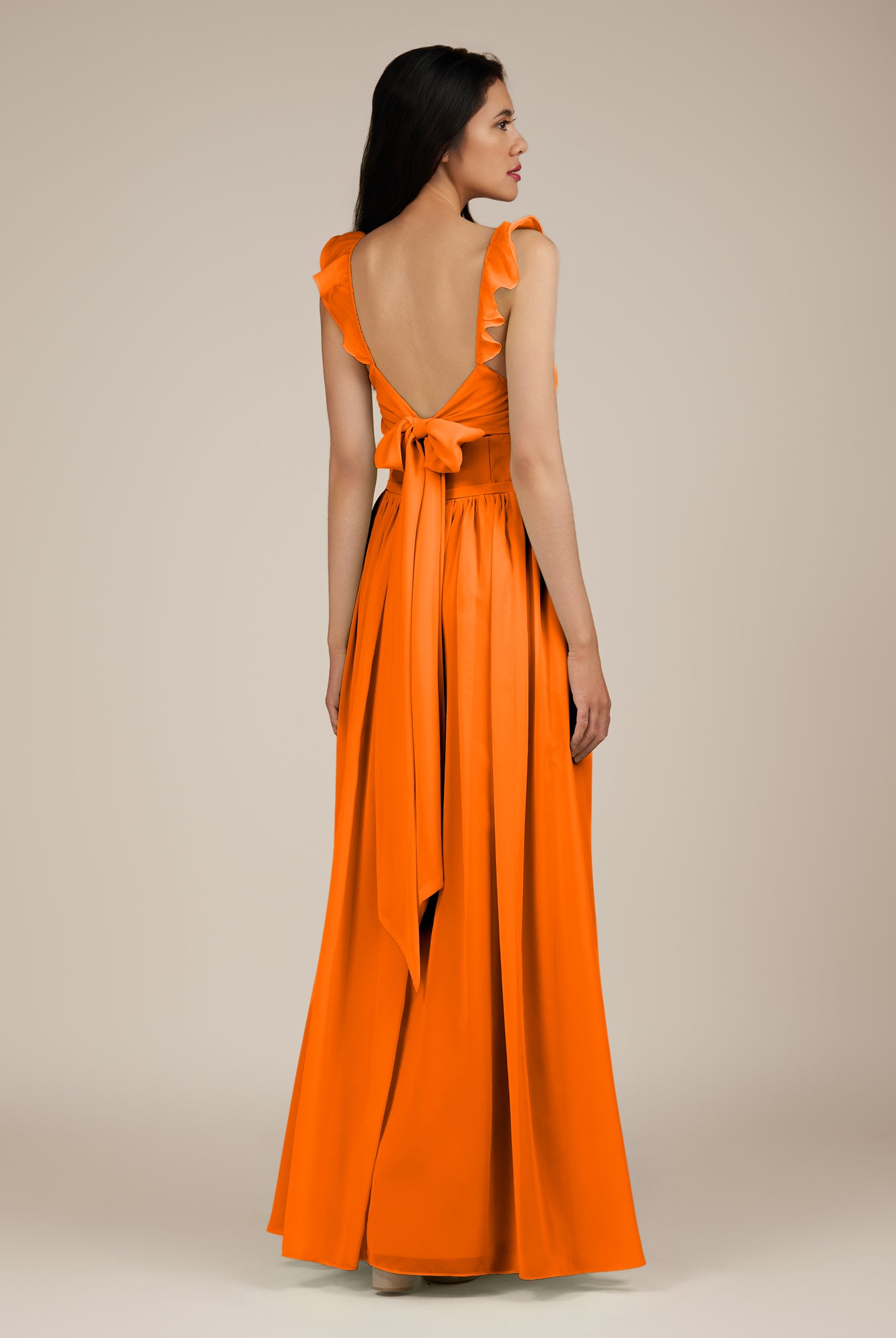 KissDress-Onyx Cinnamon A Line Sweetheart Chiffon Ruffled Long Bridesmaid Dress with Slit