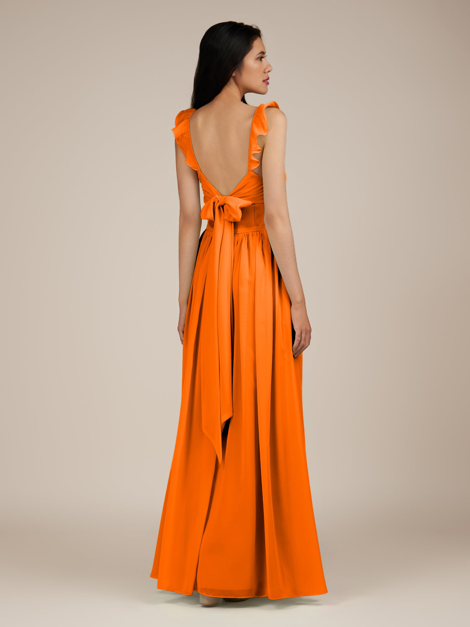 KissDress-Onyx Cinnamon A Line Sweetheart Chiffon Ruffled Long Bridesmaid Dress with Slit