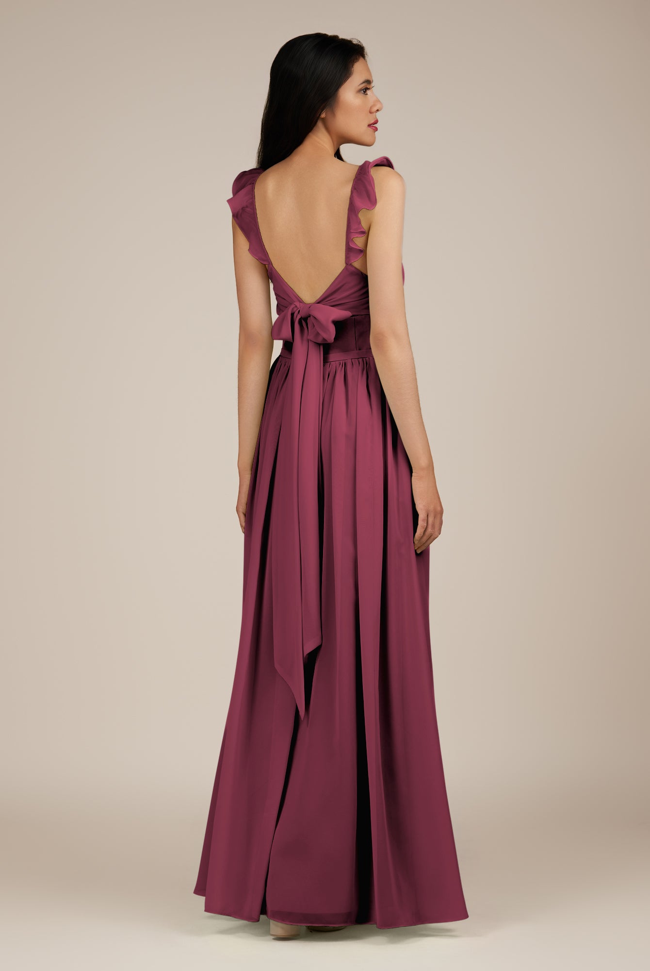 KissDress-Onyx Desert Rose A Line Sweetheart Chiffon Ruffled Long Bridesmaid Dress with Slit
