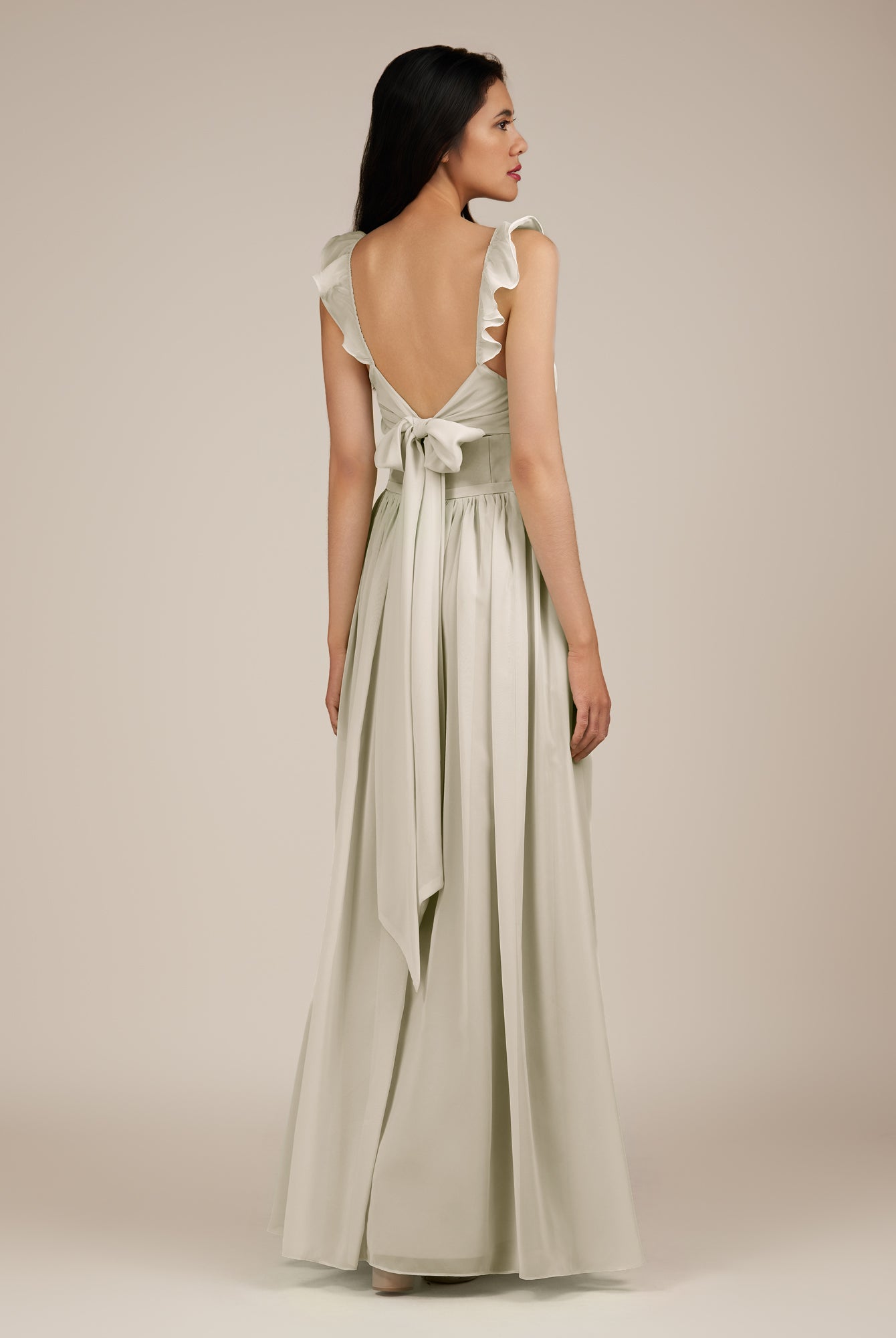 KissDress-Onyx Dove Gray A Line Sweetheart Chiffon Ruffled Long Bridesmaid Dress with Slit