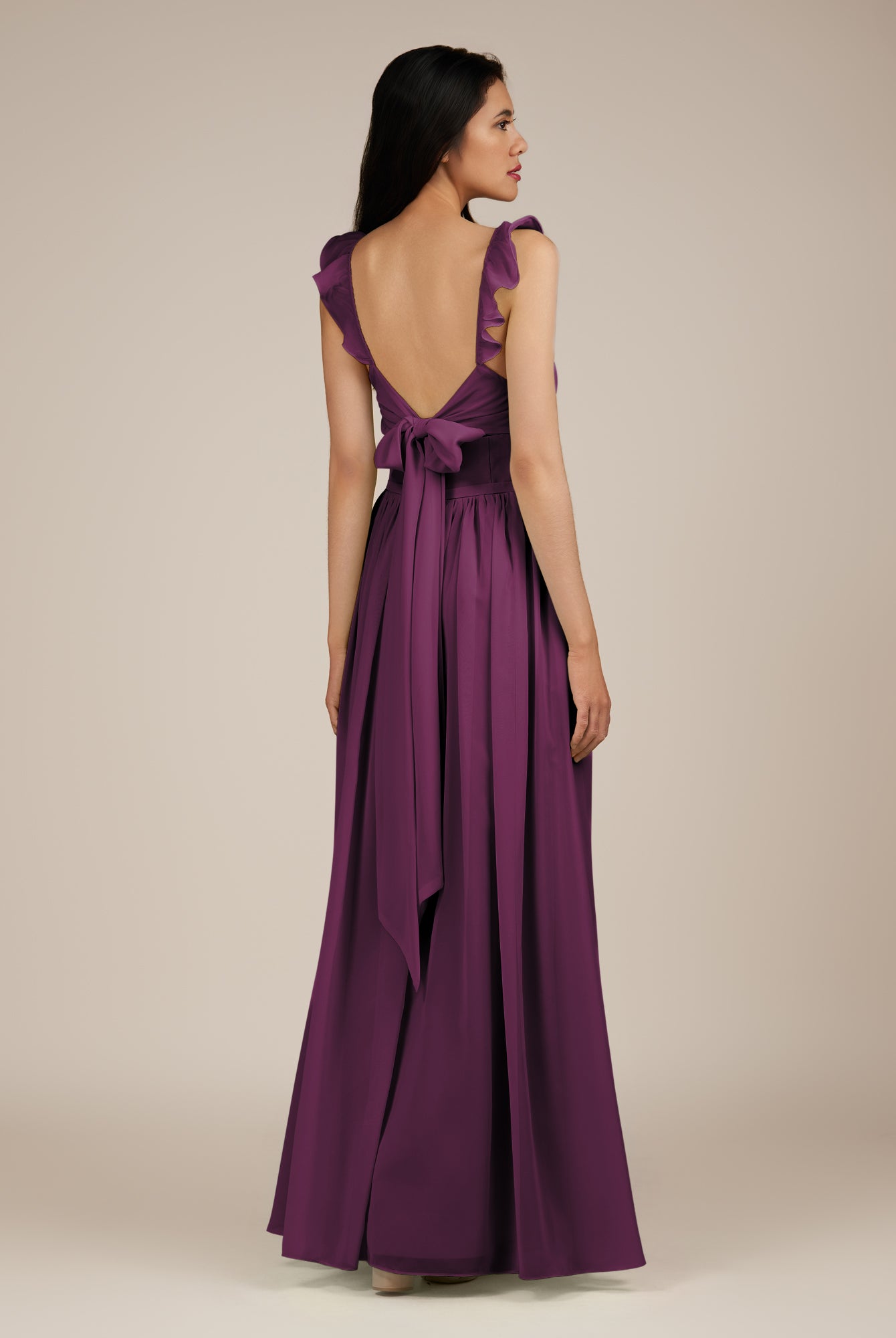 KissDress-Onyx Fig A Line Sweetheart Chiffon Ruffled Long Bridesmaid Dress with Slit