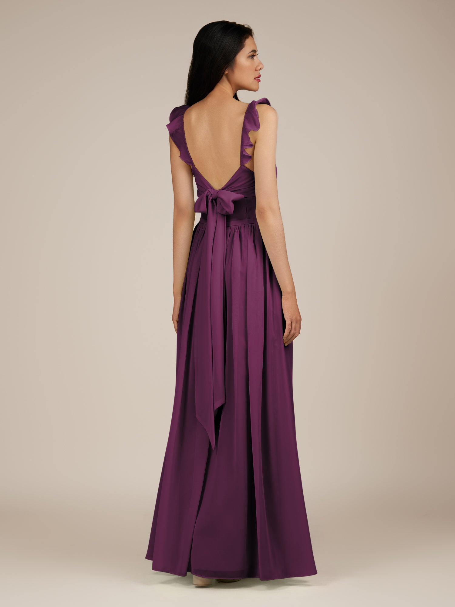 KissDress-Onyx Fig A Line Sweetheart Chiffon Ruffled Long Bridesmaid Dress with Slit