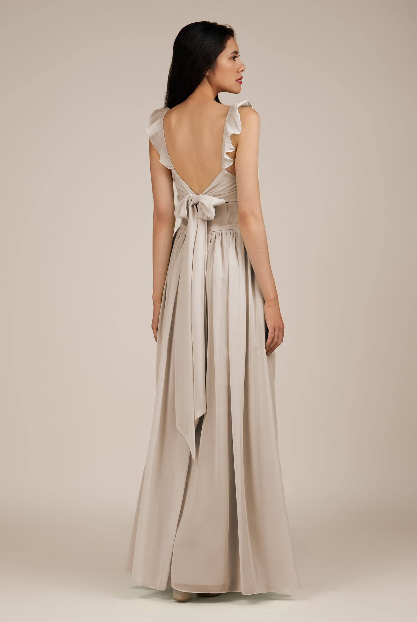 KissDress-Onyx Frost A Line Sweetheart Chiffon Ruffled Long Bridesmaid Dress with Slit