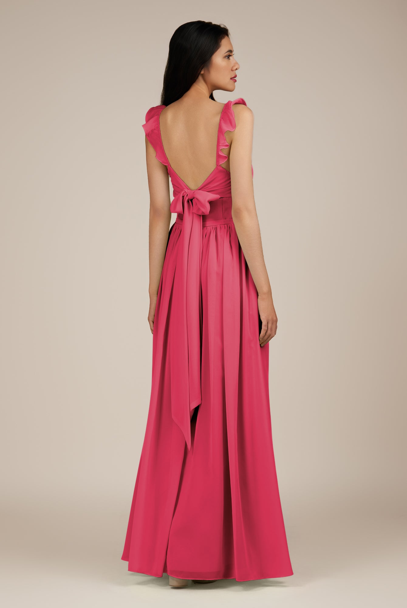 KissDress-Onyx Fuchsia A Line Sweetheart Chiffon Ruffled Long Bridesmaid Dress with Slit