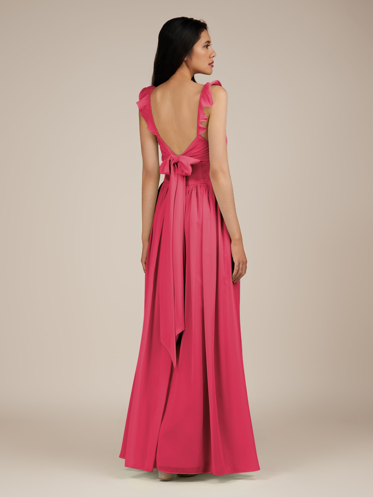 KissDress-Onyx Fuchsia A Line Sweetheart Chiffon Ruffled Long Bridesmaid Dress with Slit