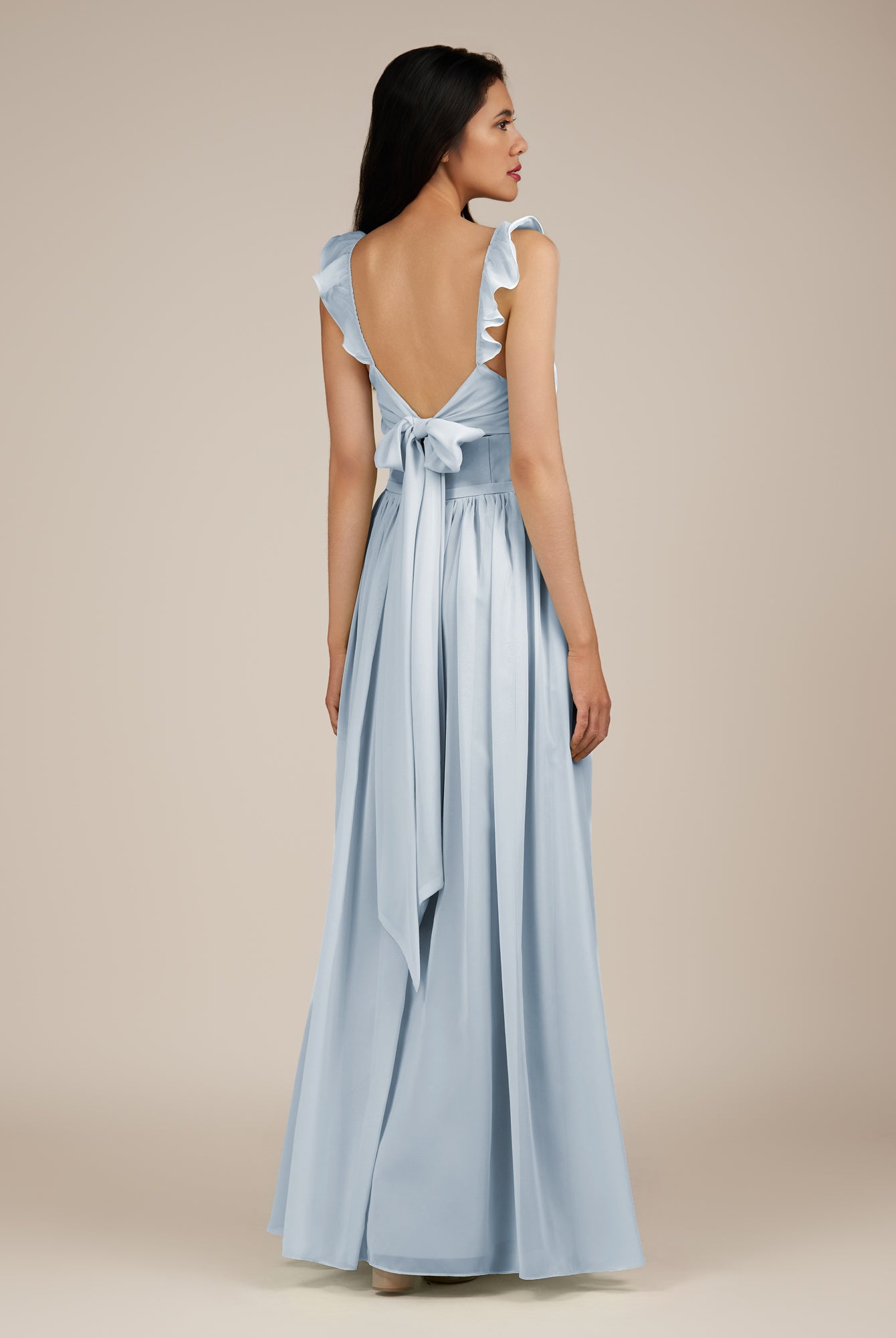 KissDress-Onyx Ice A Line Sweetheart Chiffon Ruffled Long Bridesmaid Dress with Slit