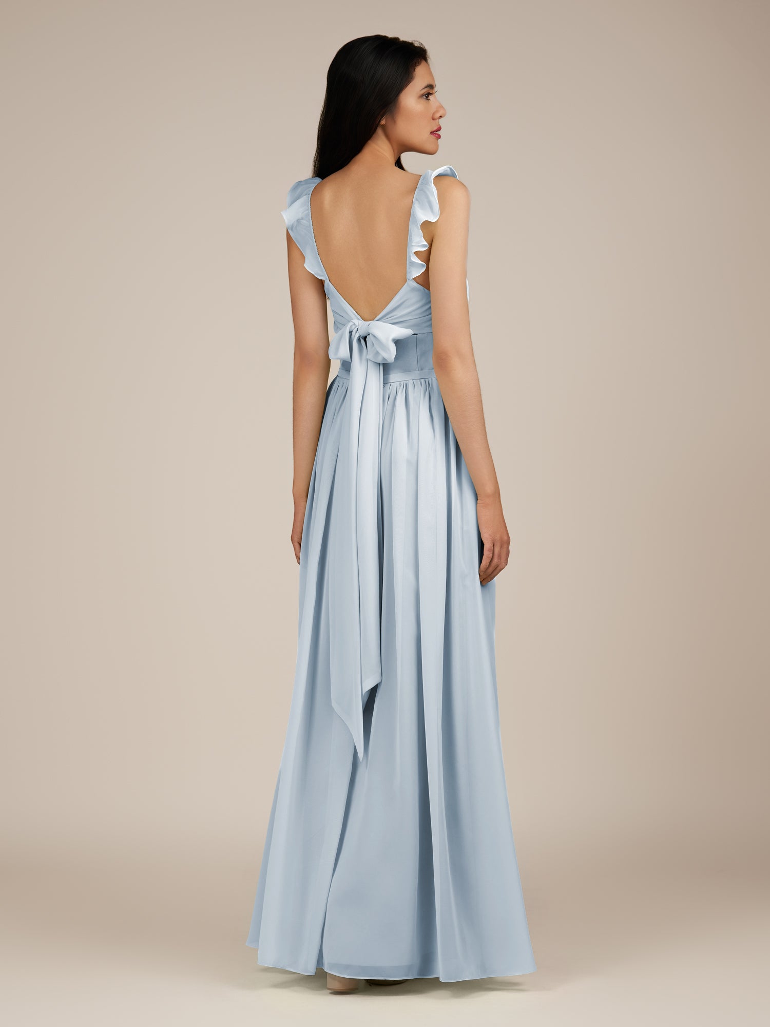 KissDress-Onyx Ice A Line Sweetheart Chiffon Ruffled Long Bridesmaid Dress with Slit