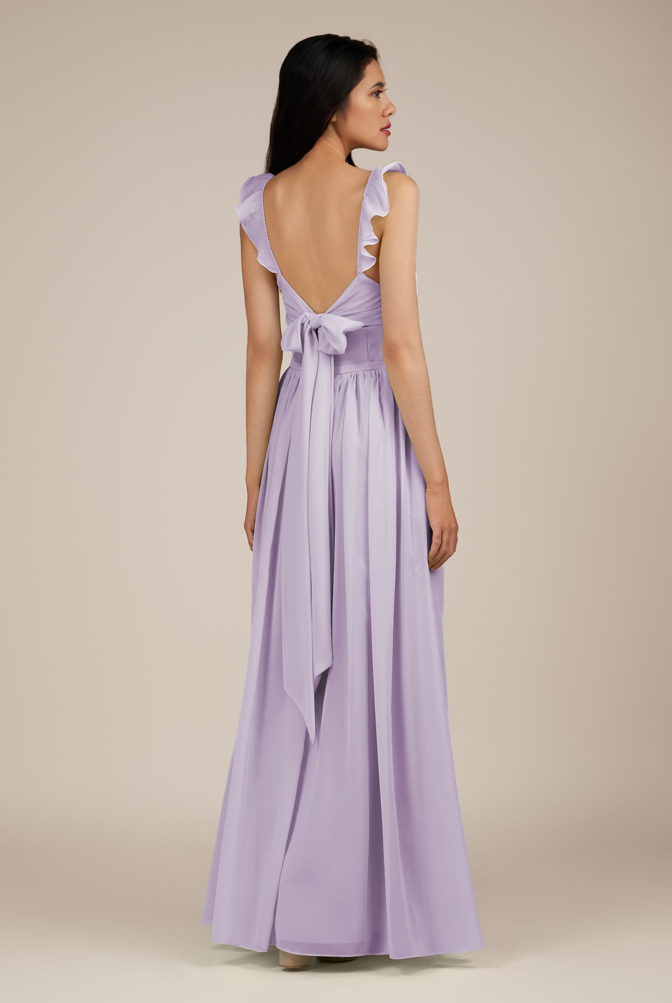KissDress-Onyx Lavender A Line Sweetheart Chiffon Ruffled Long Bridesmaid Dress with Slit