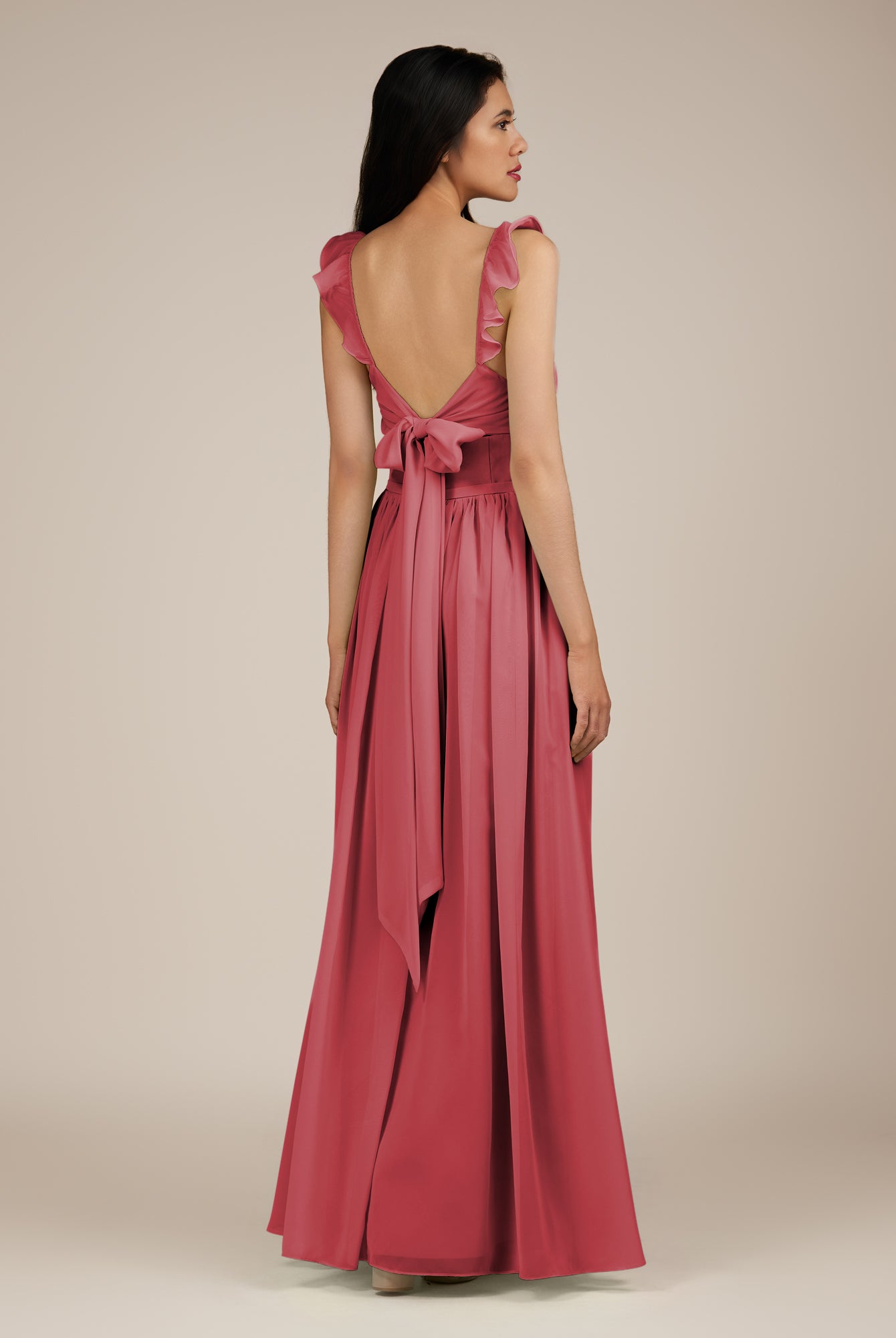 KissDress-Onyx Merlot A Line Sweetheart Chiffon Ruffled Long Bridesmaid Dress with Slit