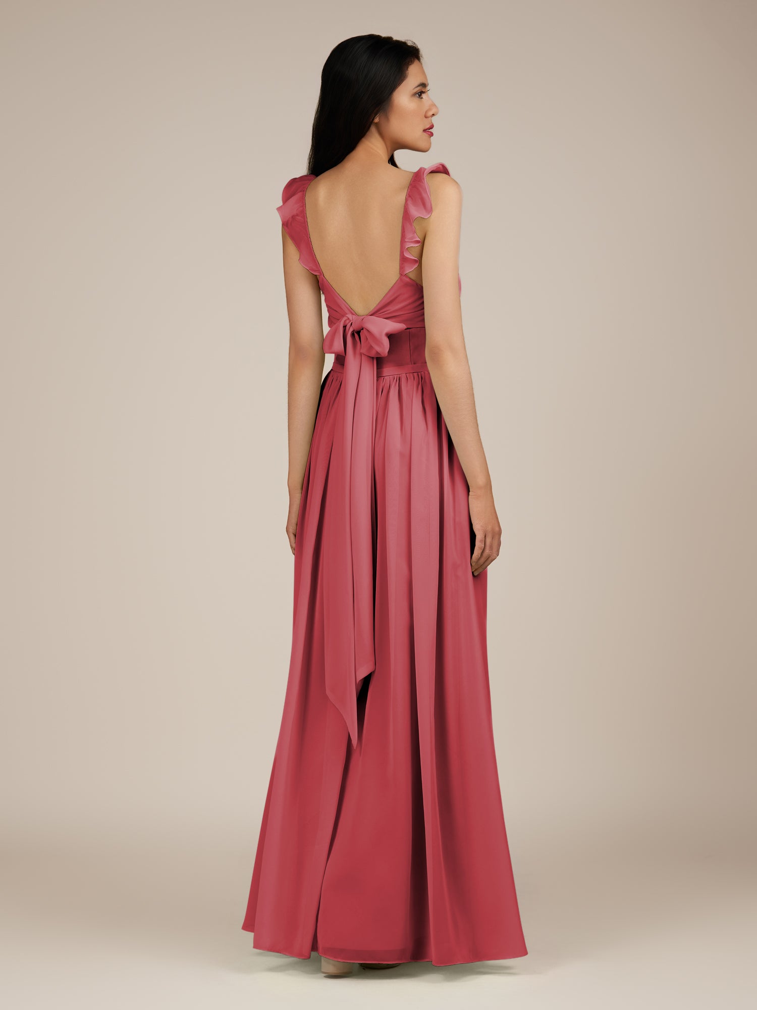 KissDress-Onyx Merlot A Line Sweetheart Chiffon Ruffled Long Bridesmaid Dress with Slit