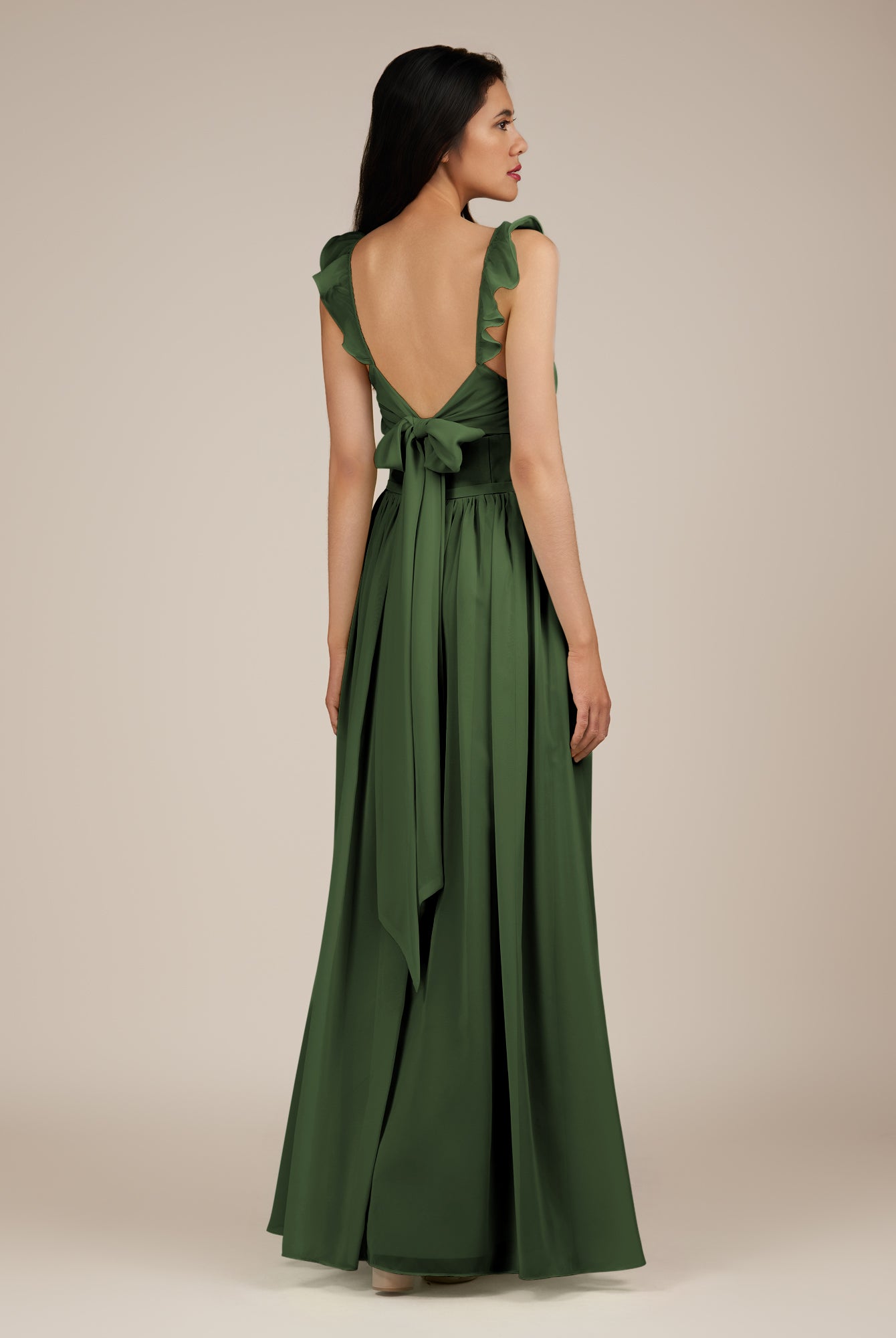 KissDress-Onyx Moss A Line Sweetheart Chiffon Ruffled Long Bridesmaid Dress with Slit