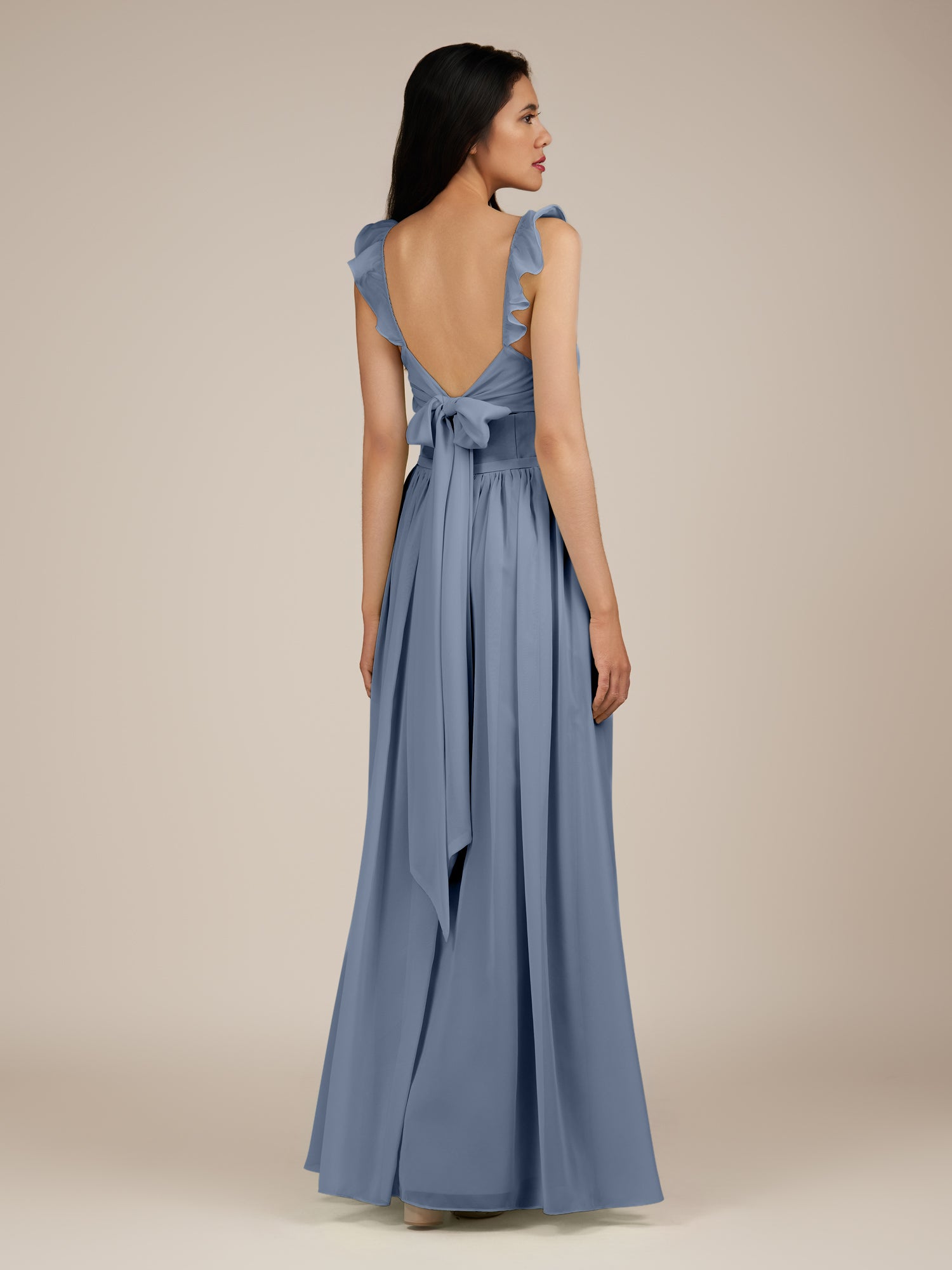 KissDress-Onyx Neptune A Line Sweetheart Chiffon Ruffled Long Bridesmaid Dress with Slit