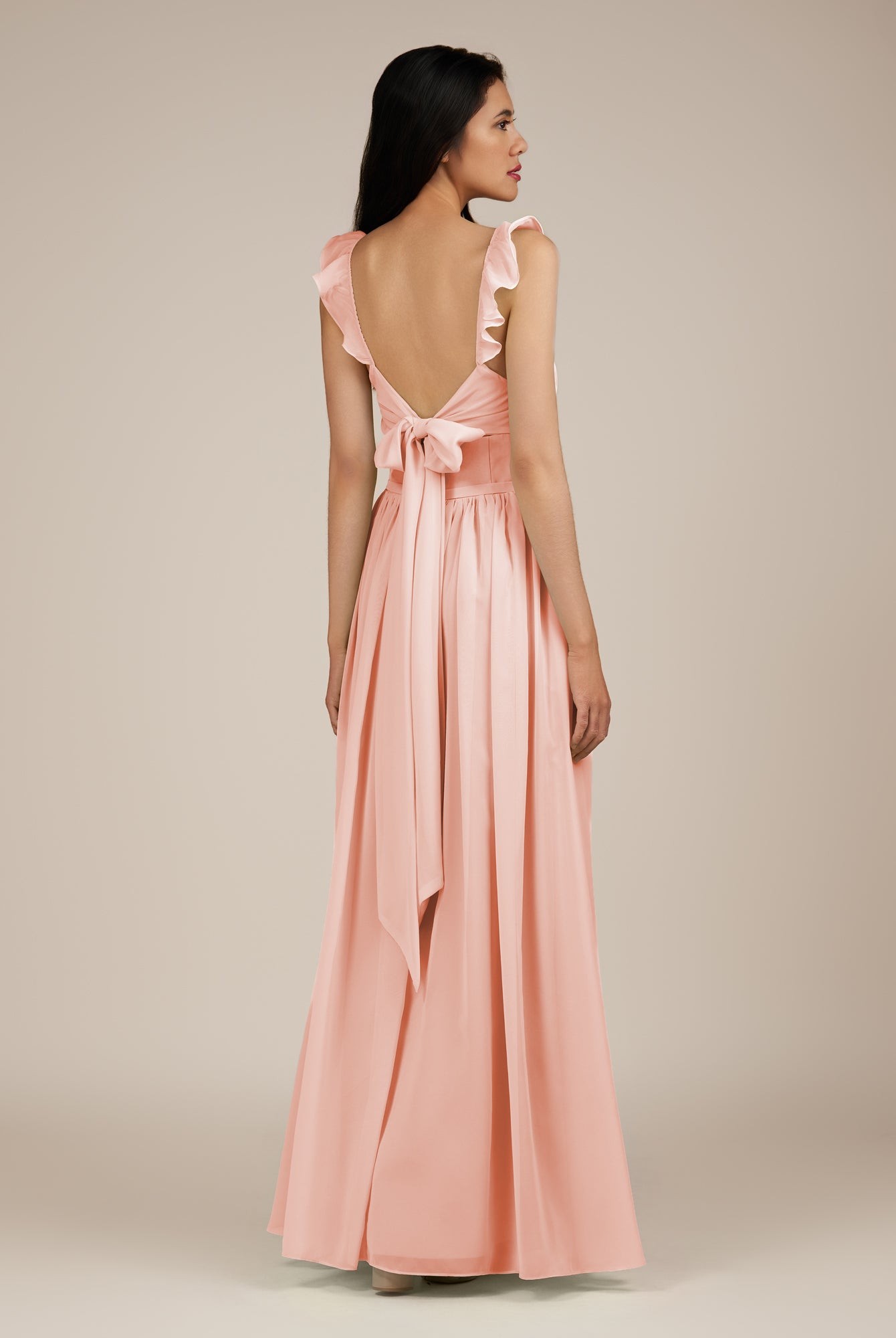 KissDress-Onyx Rose Petal A Line Sweetheart Chiffon Ruffled Long Bridesmaid Dress with Slit