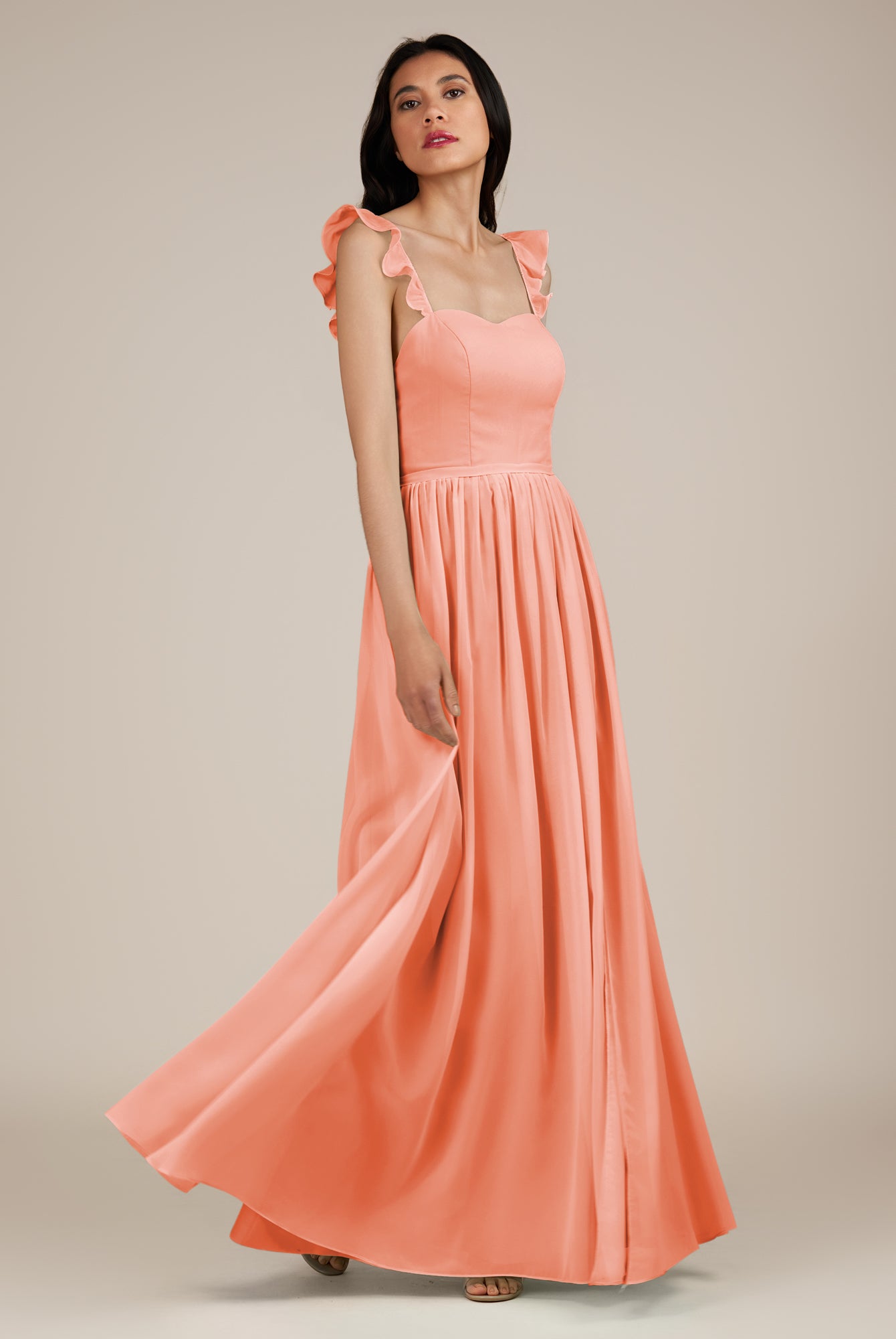 KissDress-Onyx Rosette A Line Sweetheart Chiffon Ruffled Long Bridesmaid Dress with Slit