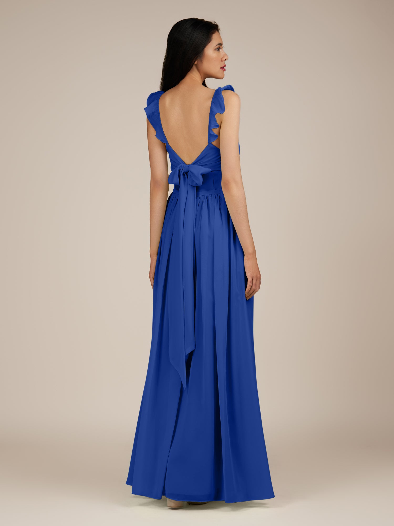 KissDress-Onyx Royal Blue A Line Sweetheart Chiffon Ruffled Long Bridesmaid Dress with Slit