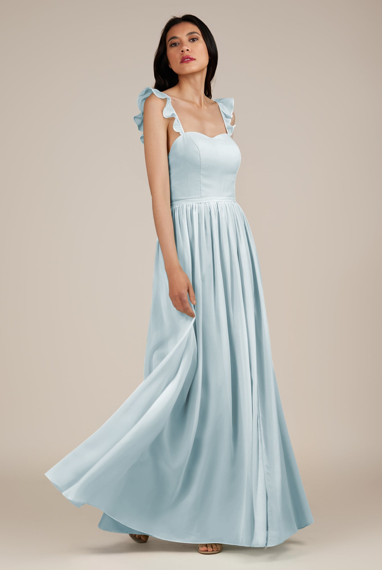 KissDress-Onyx Sky Blue A Line Sweetheart Chiffon Ruffled Long Bridesmaid Dress with Slit