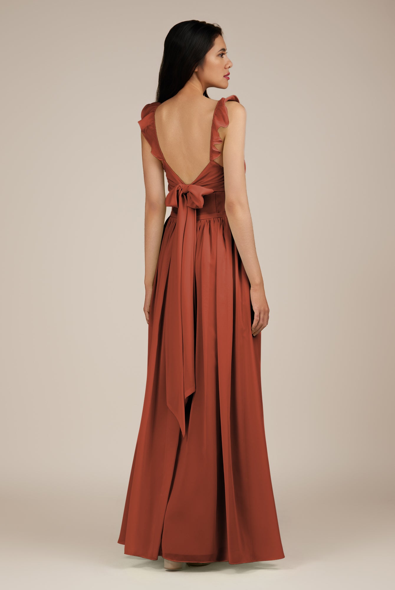 KissDress-Onyx Spice A Line Sweetheart Chiffon Ruffled Long Bridesmaid Dress with Slit