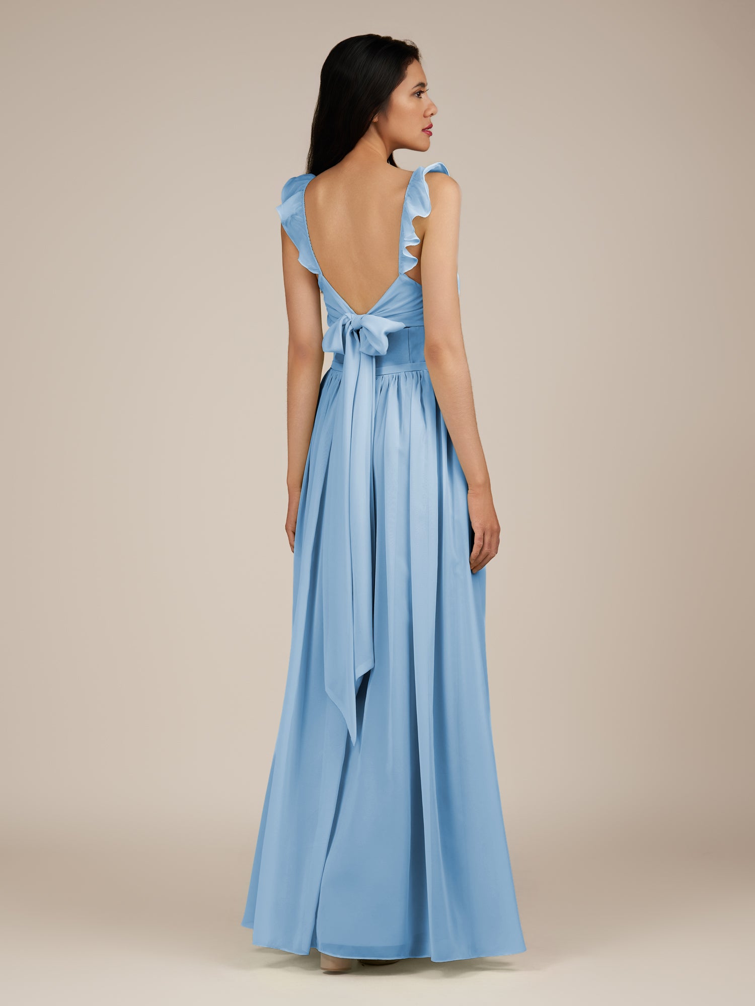 KissDress-Onyx Steel Blue A Line Sweetheart Chiffon Ruffled Long Bridesmaid Dress with Slit