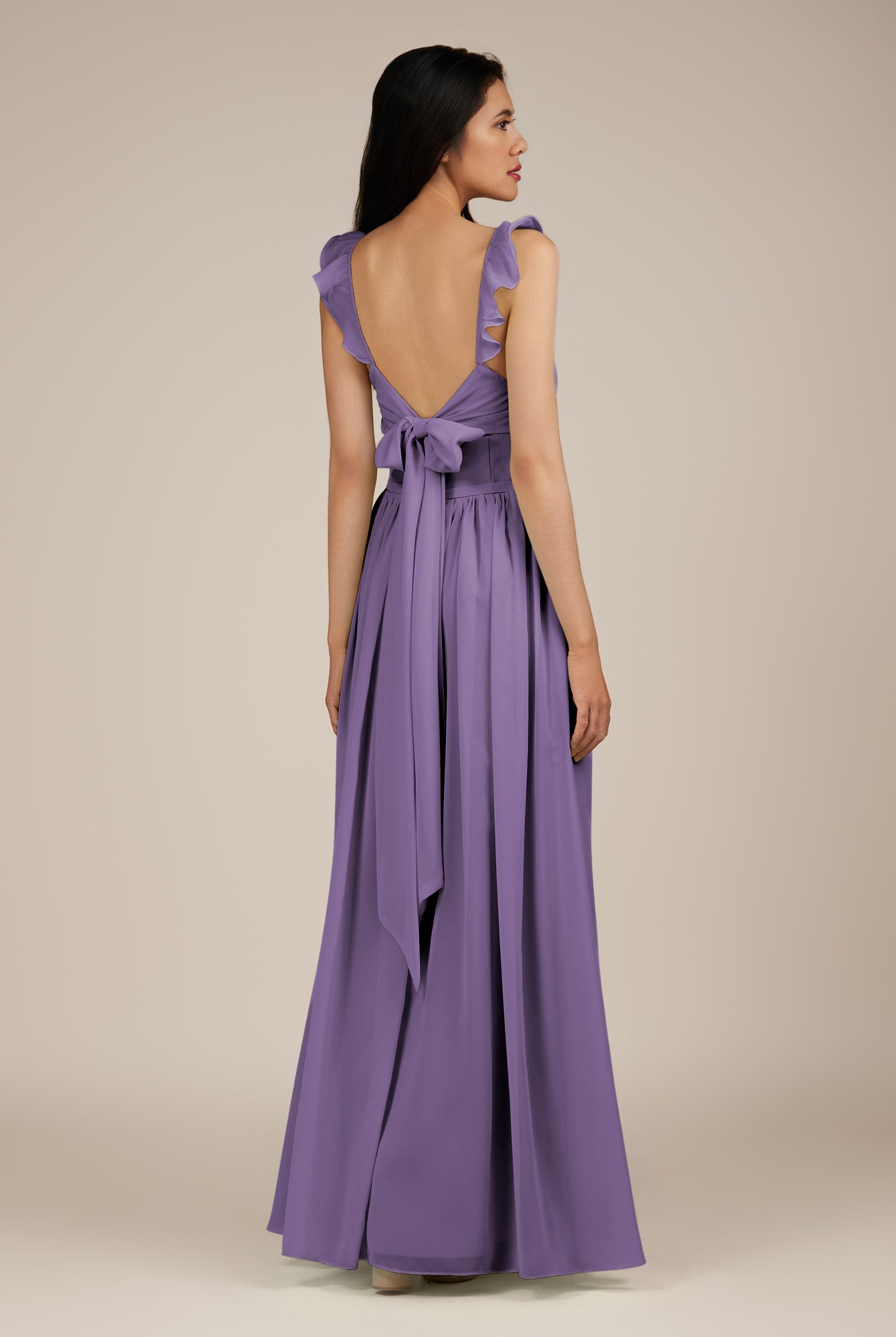 KissDress-Onyx Tahiti A Line Sweetheart Chiffon Ruffled Long Bridesmaid Dress with Slit