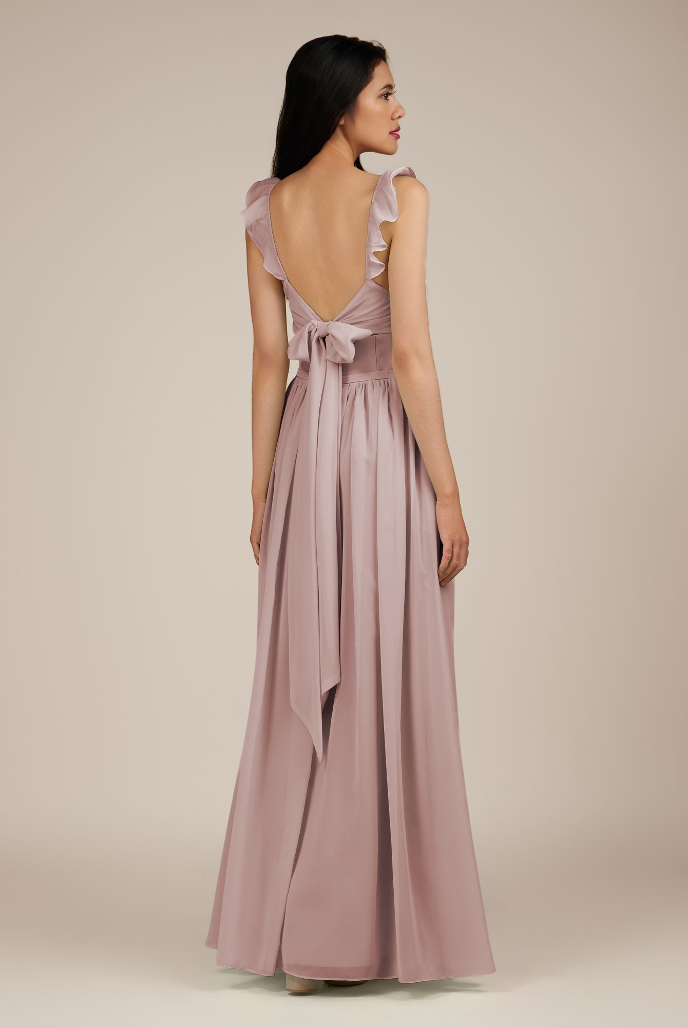 KissDress-Onyx Toffee A Line Sweetheart Chiffon Ruffled Long Bridesmaid Dress with Slit