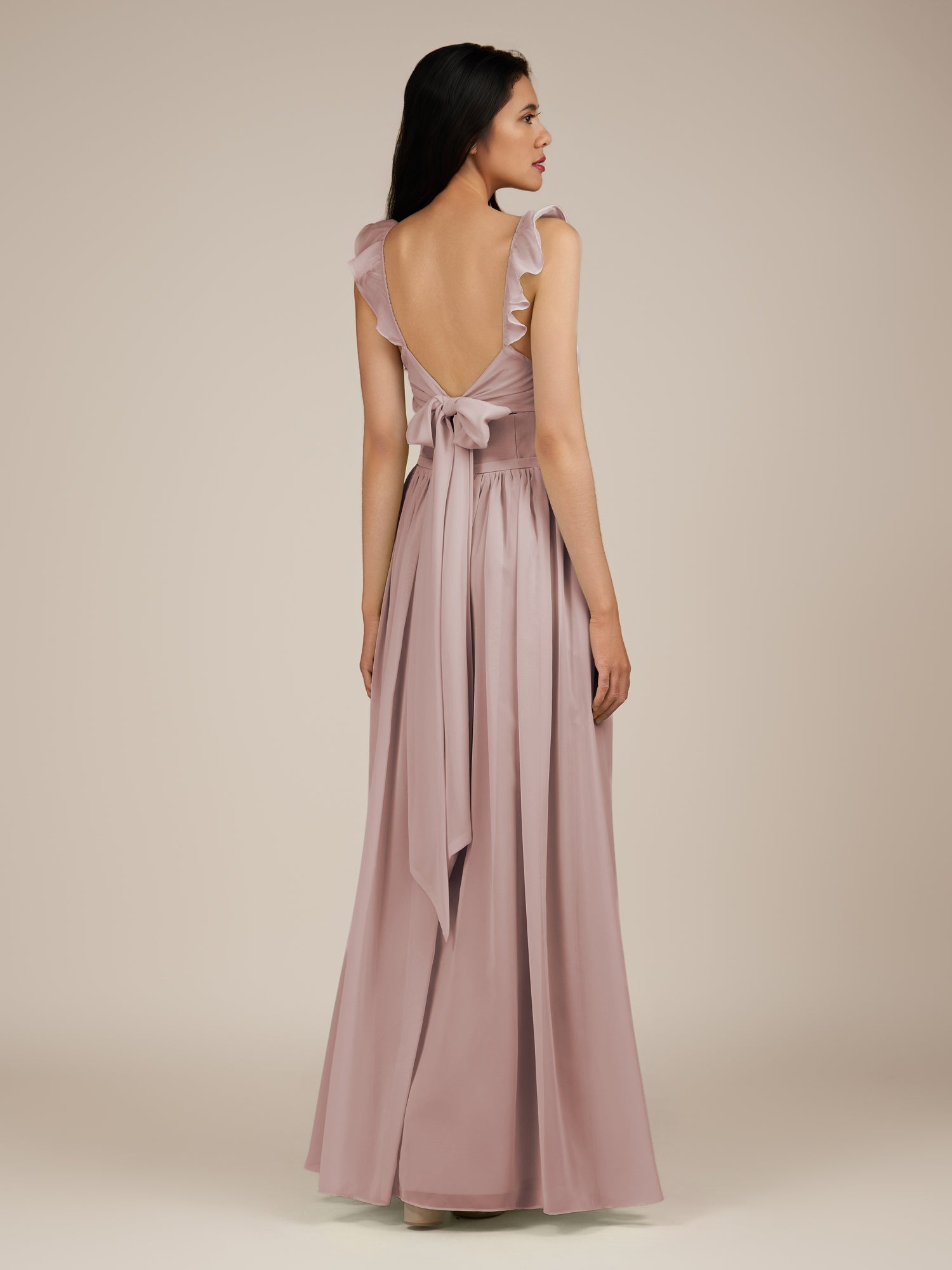 KissDress-Onyx Toffee A Line Sweetheart Chiffon Ruffled Long Bridesmaid Dress with Slit