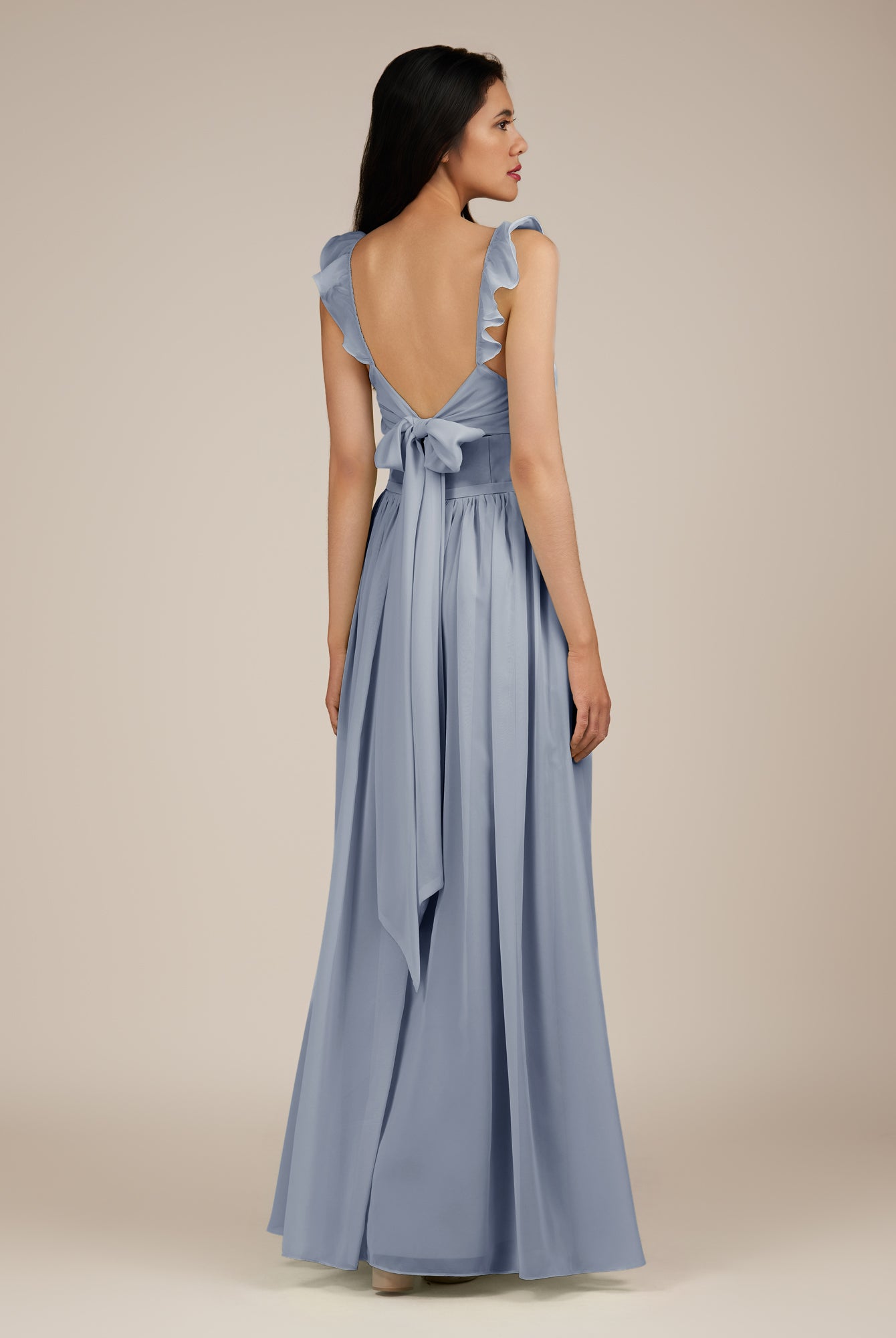 KissDress-Onyx Twilight A Line Sweetheart Chiffon Ruffled Long Bridesmaid Dress with Slit
