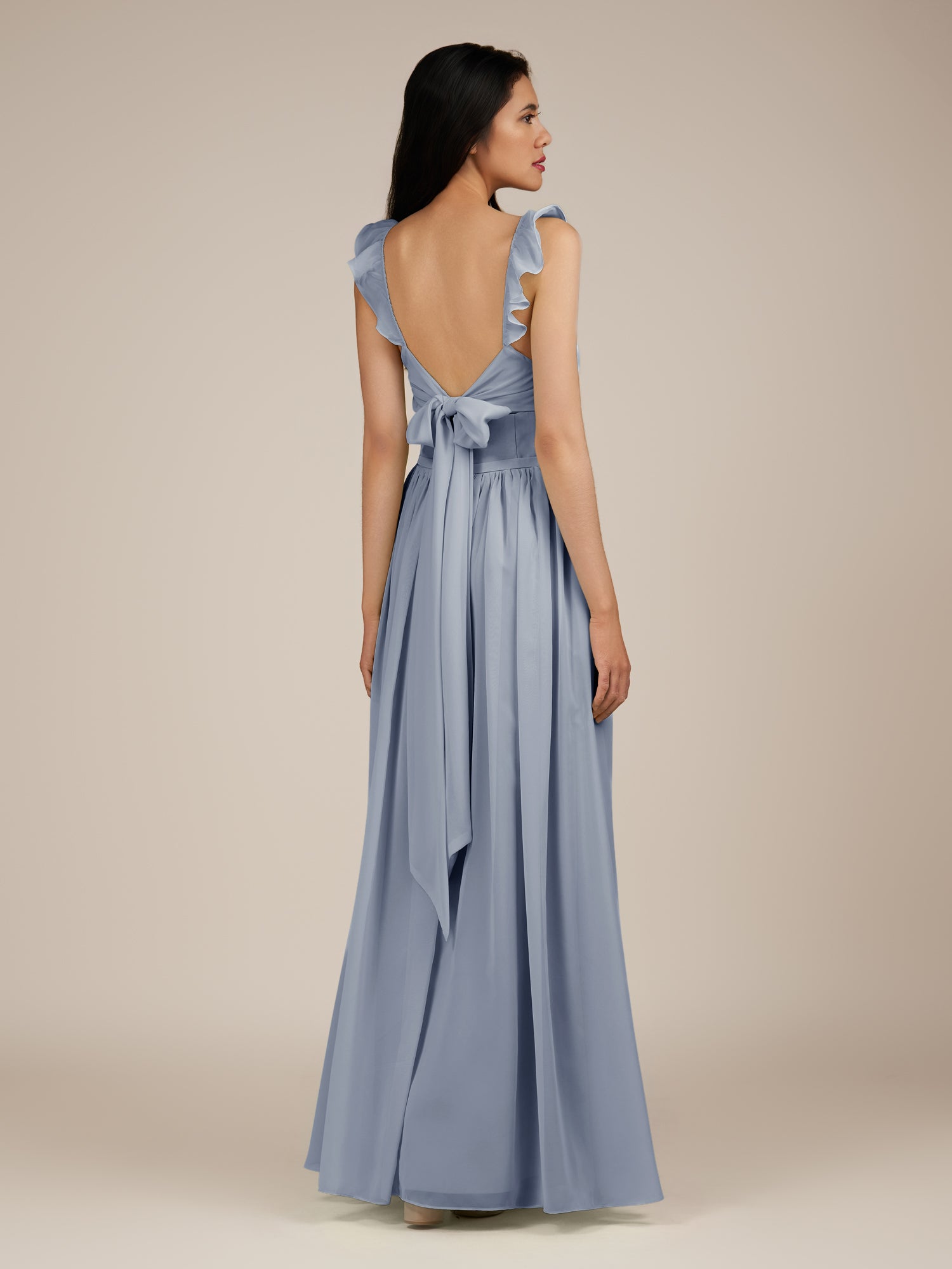 KissDress-Onyx Twilight A Line Sweetheart Chiffon Ruffled Long Bridesmaid Dress with Slit