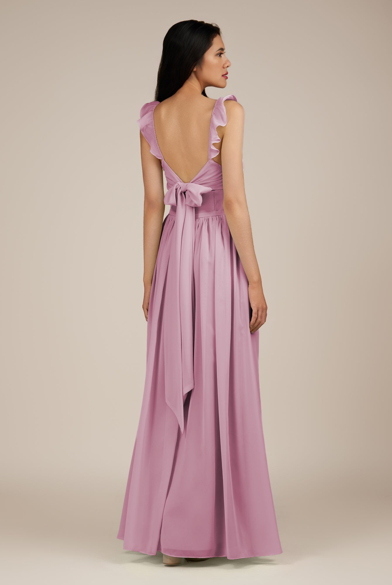 KissDress-Onyx Vintage Mauve A Line Sweetheart Chiffon Ruffled Long Bridesmaid Dress with Slit