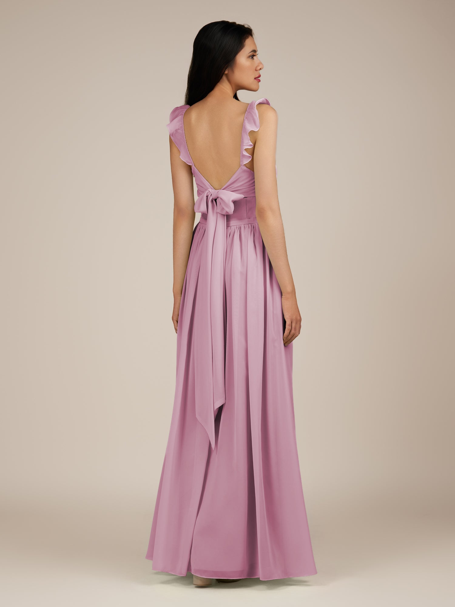 KissDress-Onyx Vintage Mauve A Line Sweetheart Chiffon Ruffled Long Bridesmaid Dress with Slit