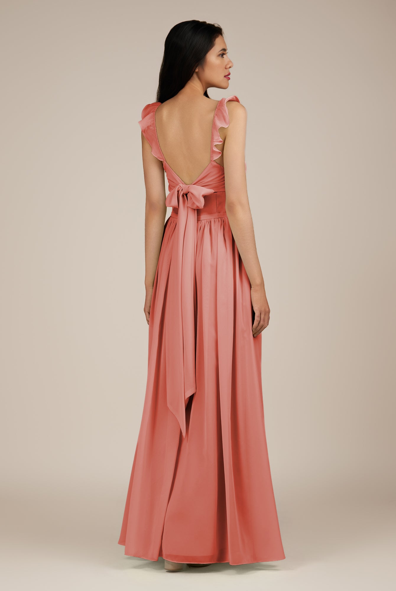 KissDress-Onyx Wild Rose A Line Sweetheart Chiffon Ruffled Long Bridesmaid Dress with Slit