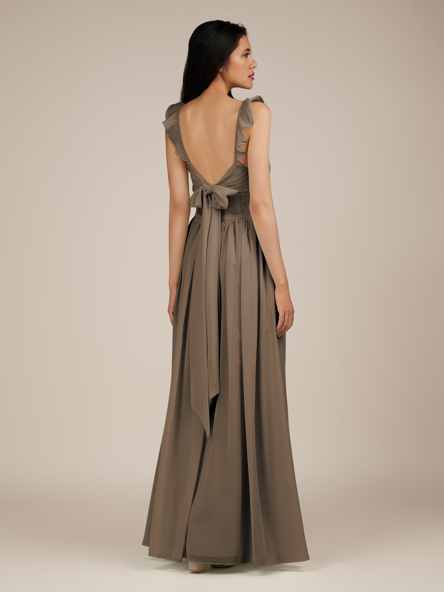 KissDress-Onyx Willow Green A Line Sweetheart Chiffon Ruffled Long Bridesmaid Dress with Slit