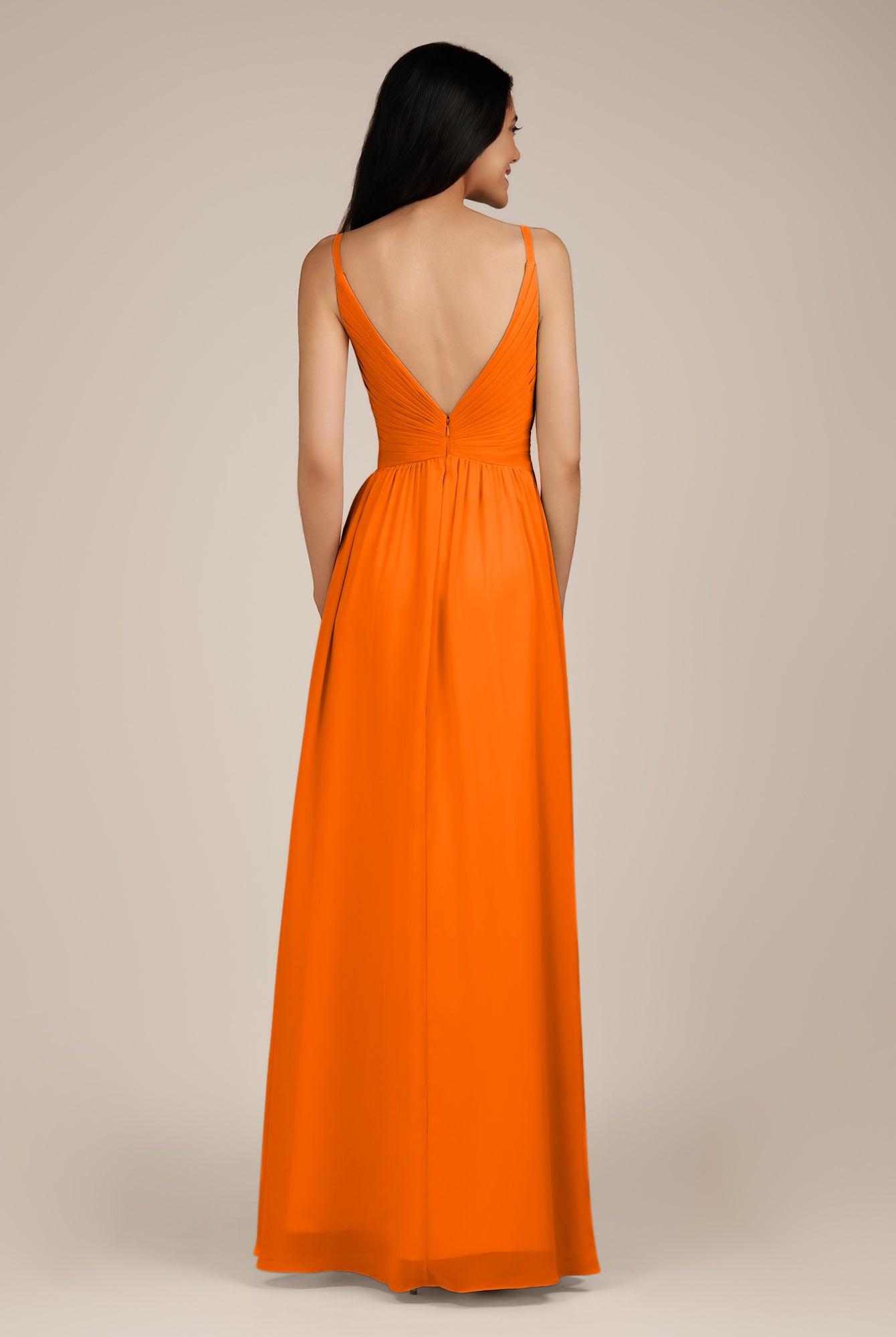 KissDress-Ophelia Cinnamon A Line Chiffon V Neck Long Bridesmaid Dress with Pleats