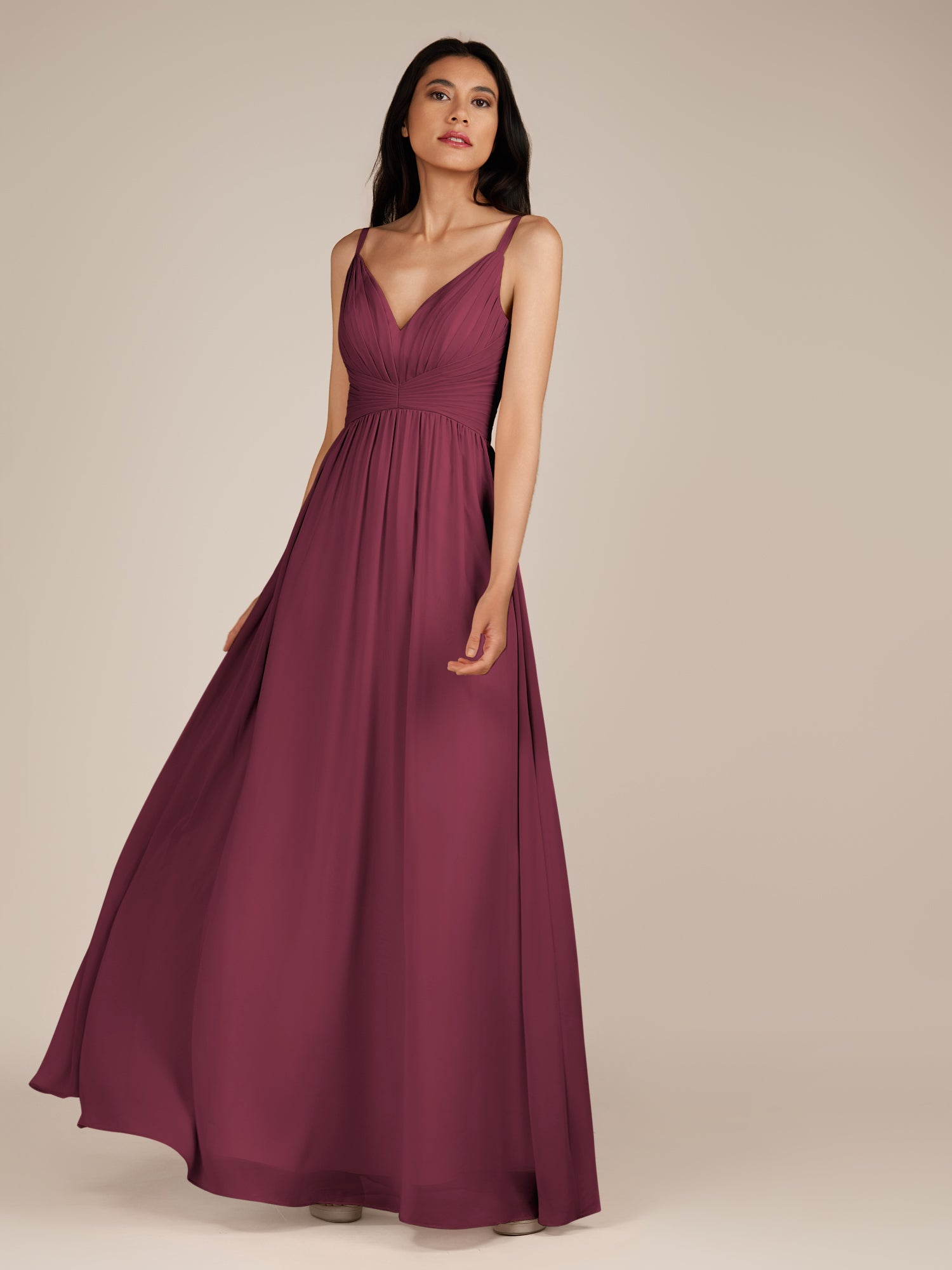 KissDress-Ophelia Desert Rose A Line Chiffon V Neck Long Bridesmaid Dress with Pleats