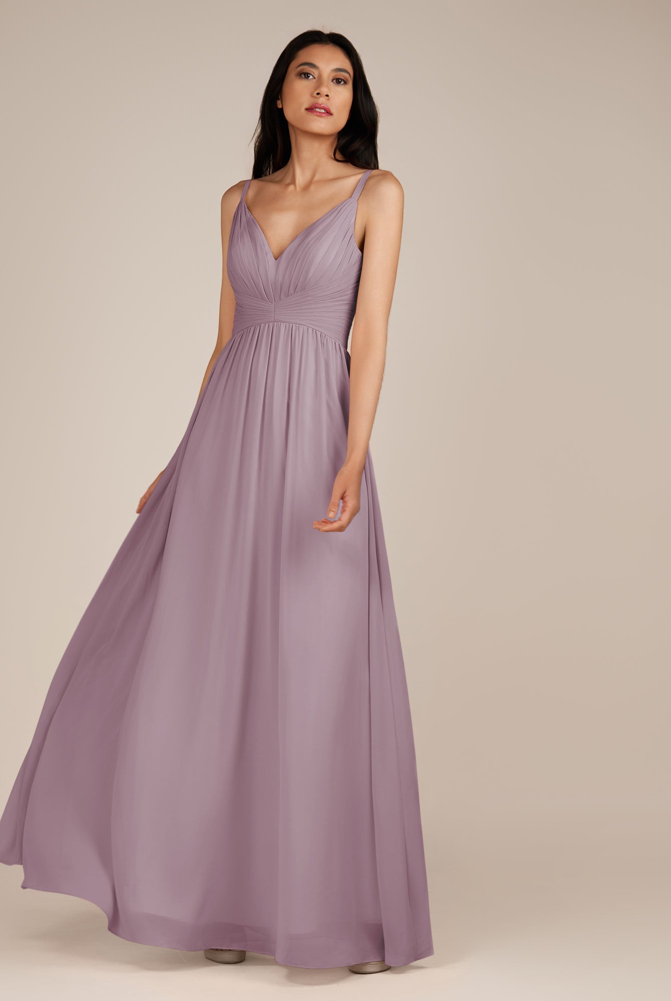 KissDress-Ophelia Dusk A Line Chiffon V Neck Long Bridesmaid Dress with Pleats