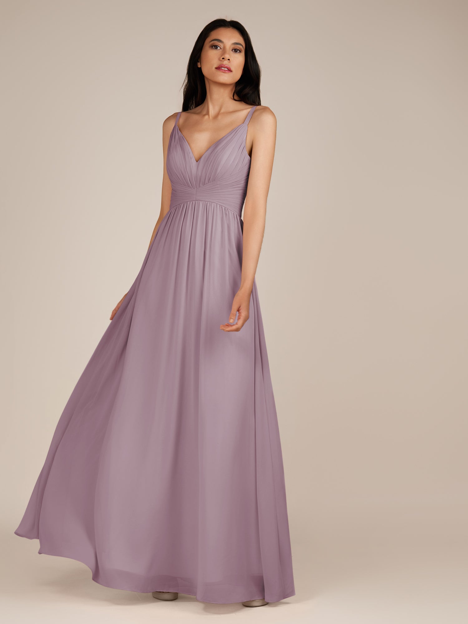 KissDress-Ophelia Dusk A Line Chiffon V Neck Long Bridesmaid Dress with Pleats
