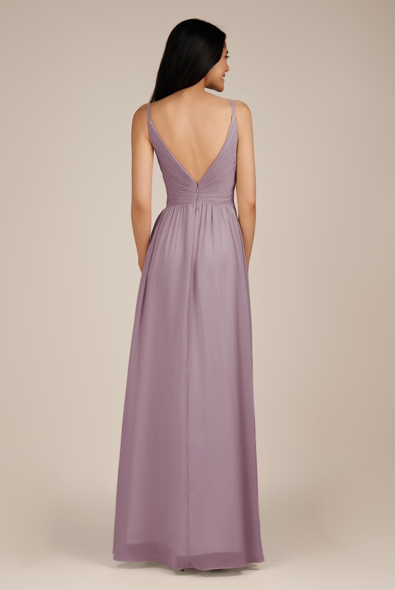 KissDress-Ophelia Dusk A Line Chiffon V Neck Long Bridesmaid Dress with Pleats