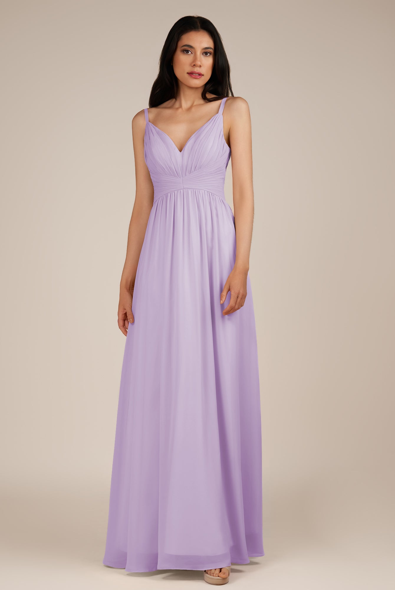 KissDress-Ophelia Lavender A Line Chiffon V Neck Long Bridesmaid Dress with Pleats