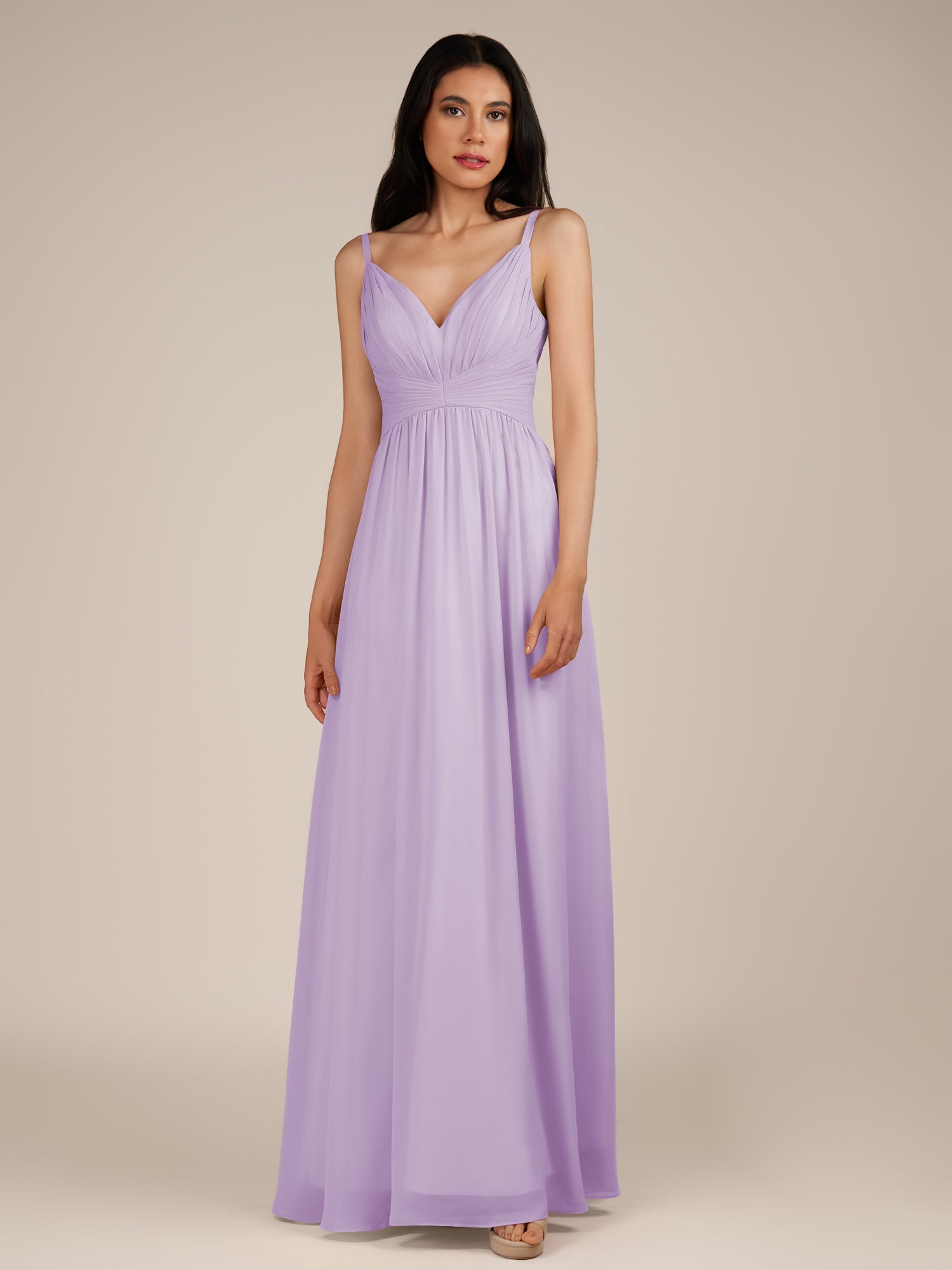KissDress-Ophelia Lavender A Line Chiffon V Neck Long Bridesmaid Dress with Pleats