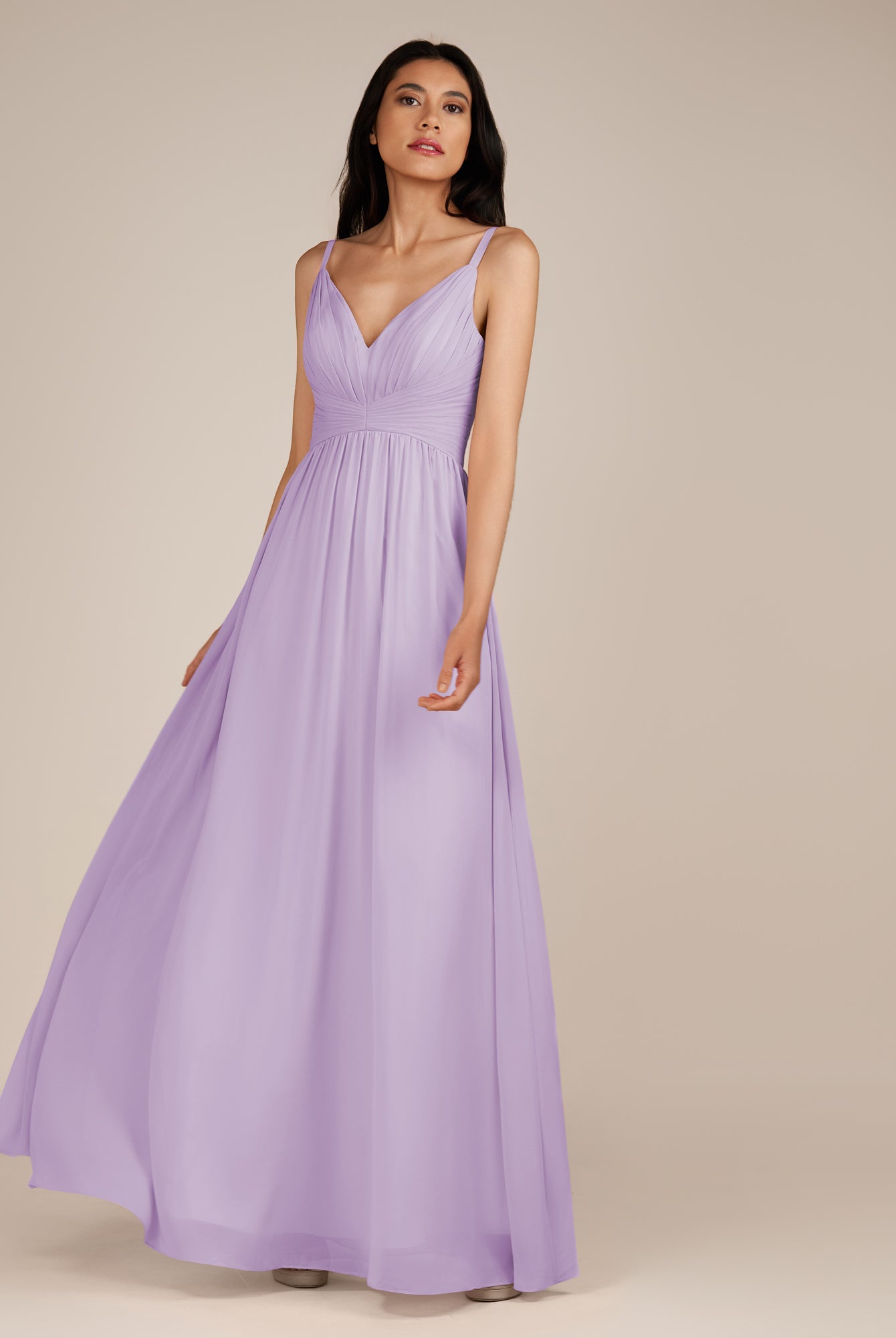 KissDress-Ophelia Lavender A Line Chiffon V Neck Long Bridesmaid Dress with Pleats