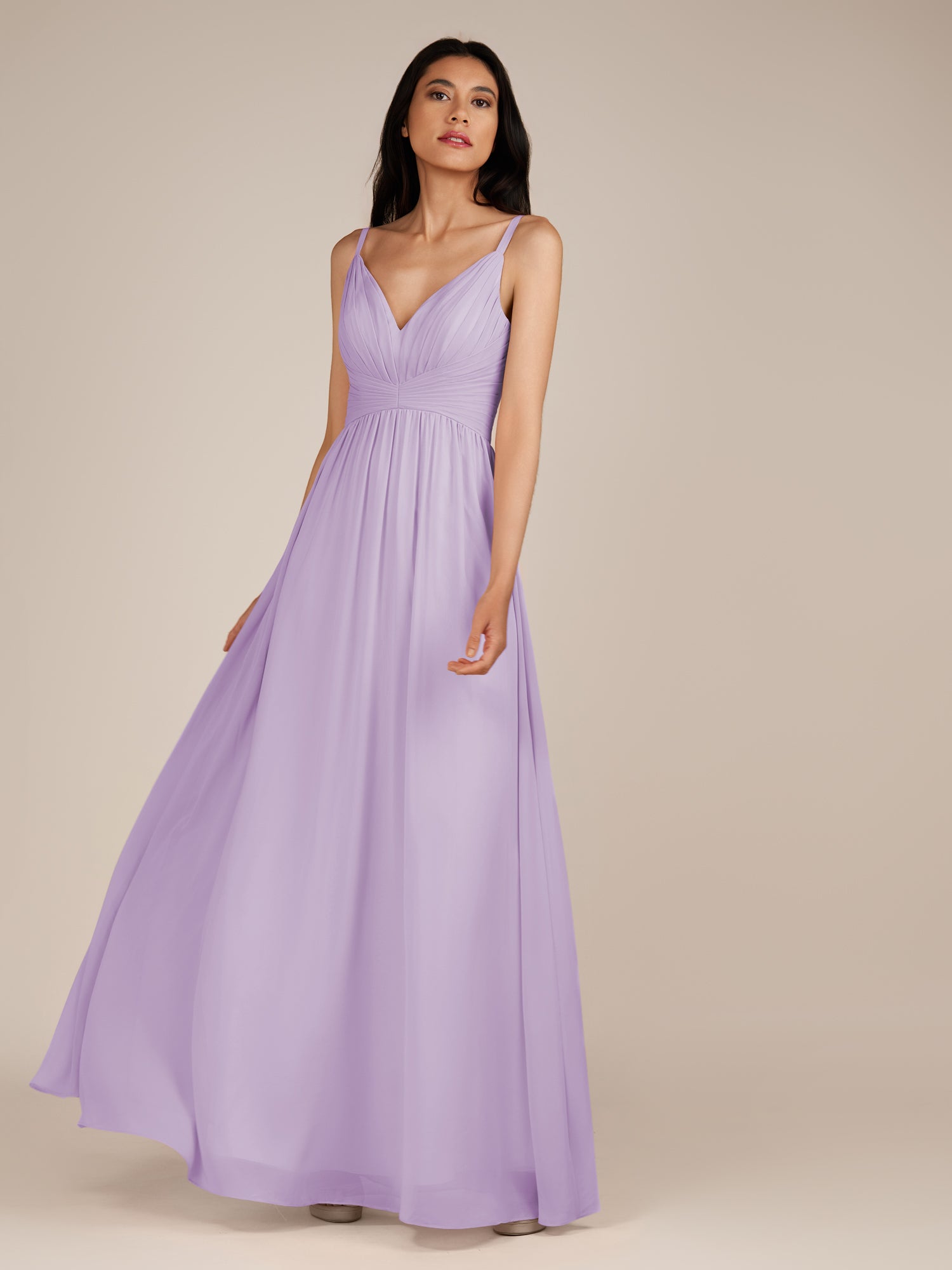 KissDress-Ophelia Lavender A Line Chiffon V Neck Long Bridesmaid Dress with Pleats