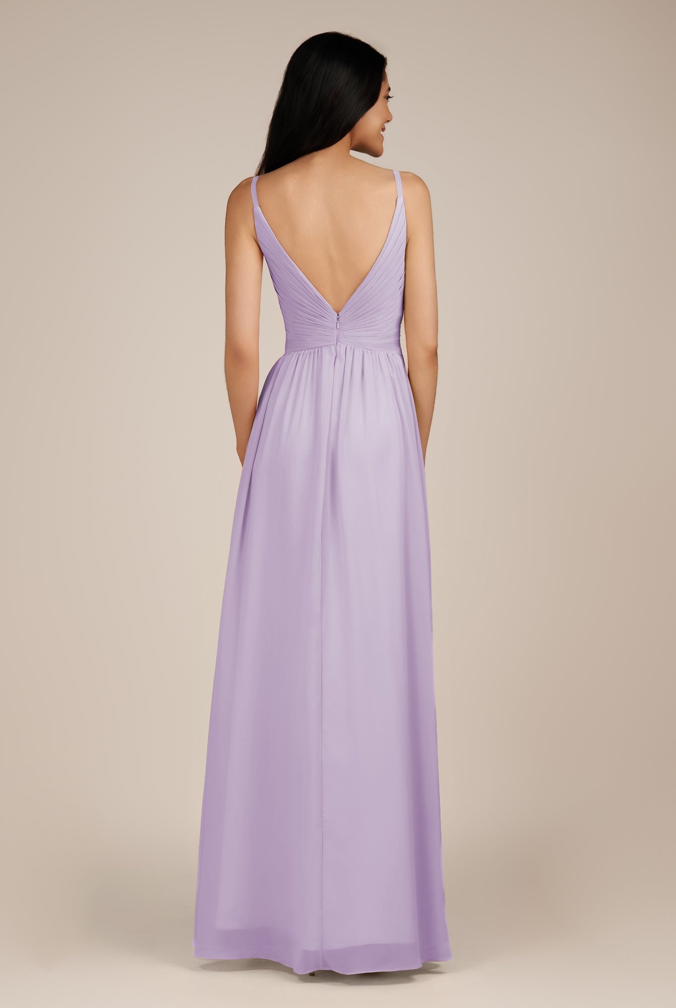 KissDress-Ophelia Lavender A Line Chiffon V Neck Long Bridesmaid Dress with Pleats