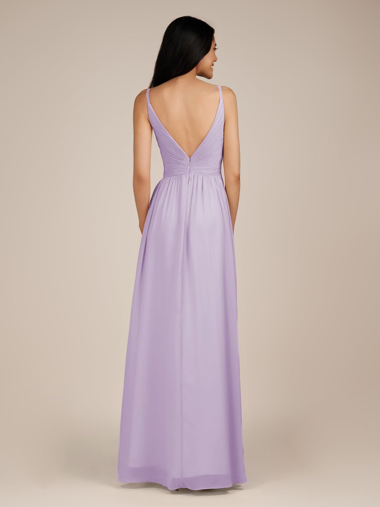 KissDress-Ophelia Lavender A Line Chiffon V Neck Long Bridesmaid Dress with Pleats