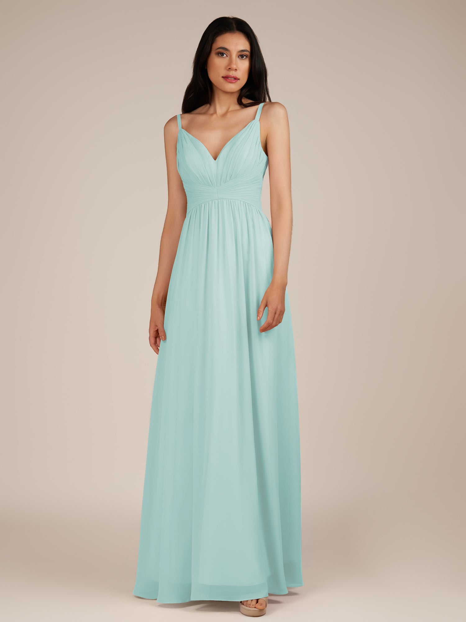 KissDress-Ophelia Mist A Line Chiffon V Neck Long Bridesmaid Dress with Pleats