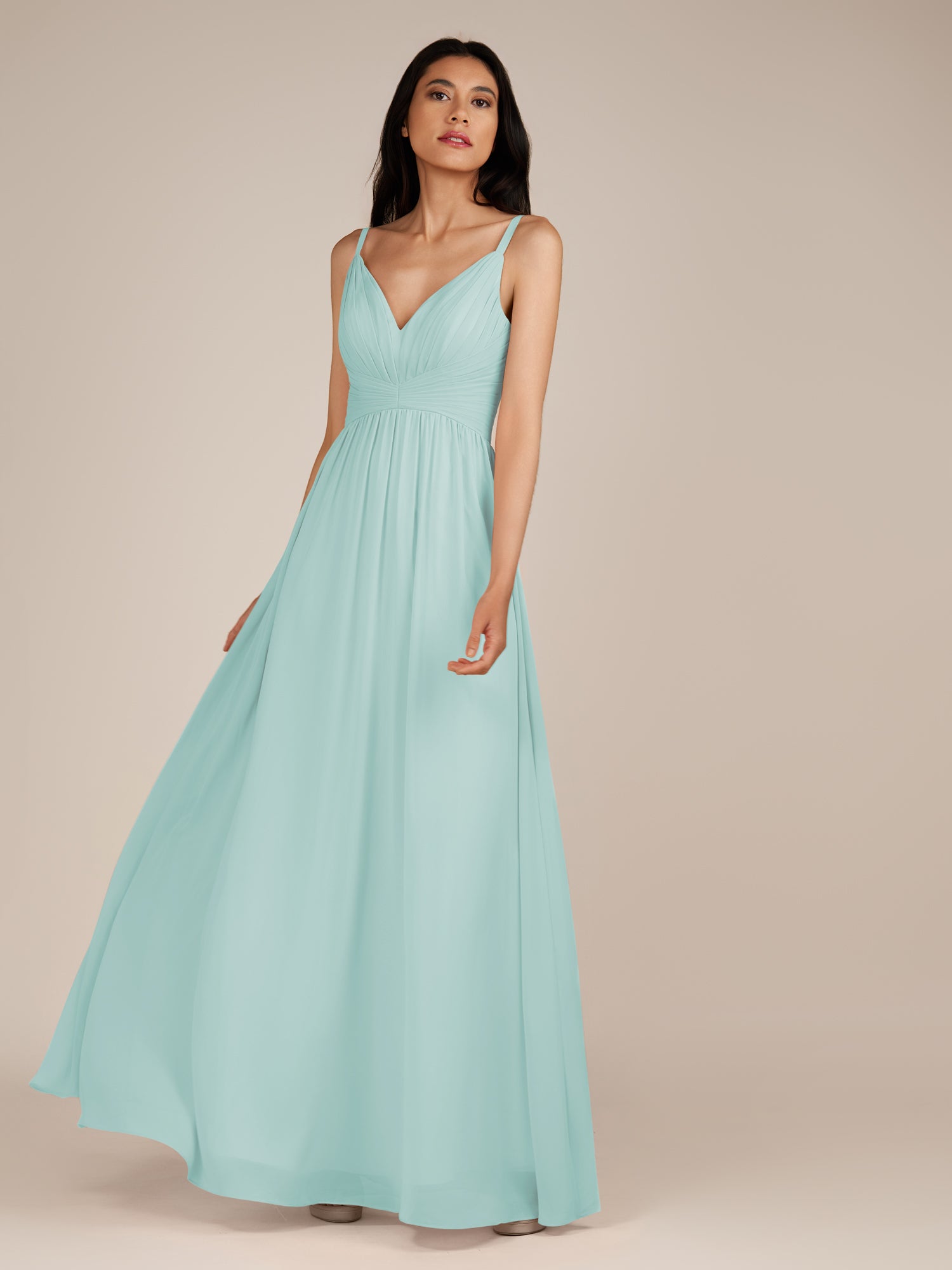 KissDress-Ophelia Mist A Line Chiffon V Neck Long Bridesmaid Dress with Pleats
