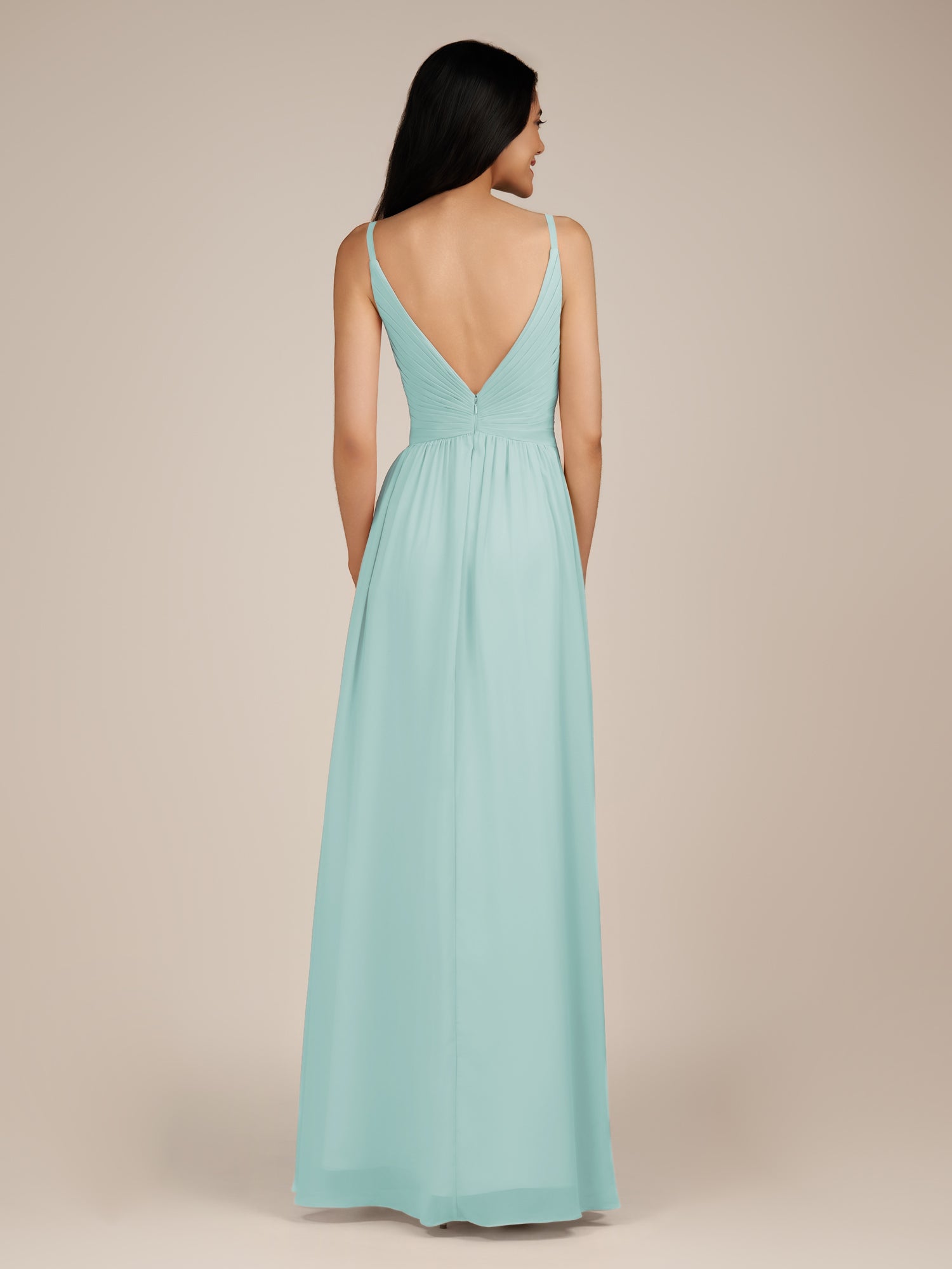 KissDress-Ophelia Mist A Line Chiffon V Neck Long Bridesmaid Dress with Pleats