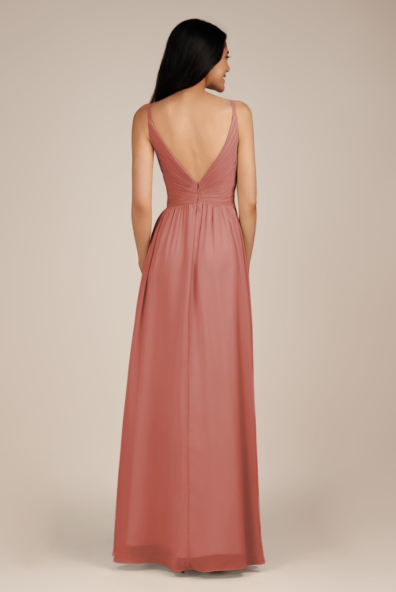 KissDress-Ophelia Mulberry A Line Chiffon V Neck Long Bridesmaid Dress with Pleats