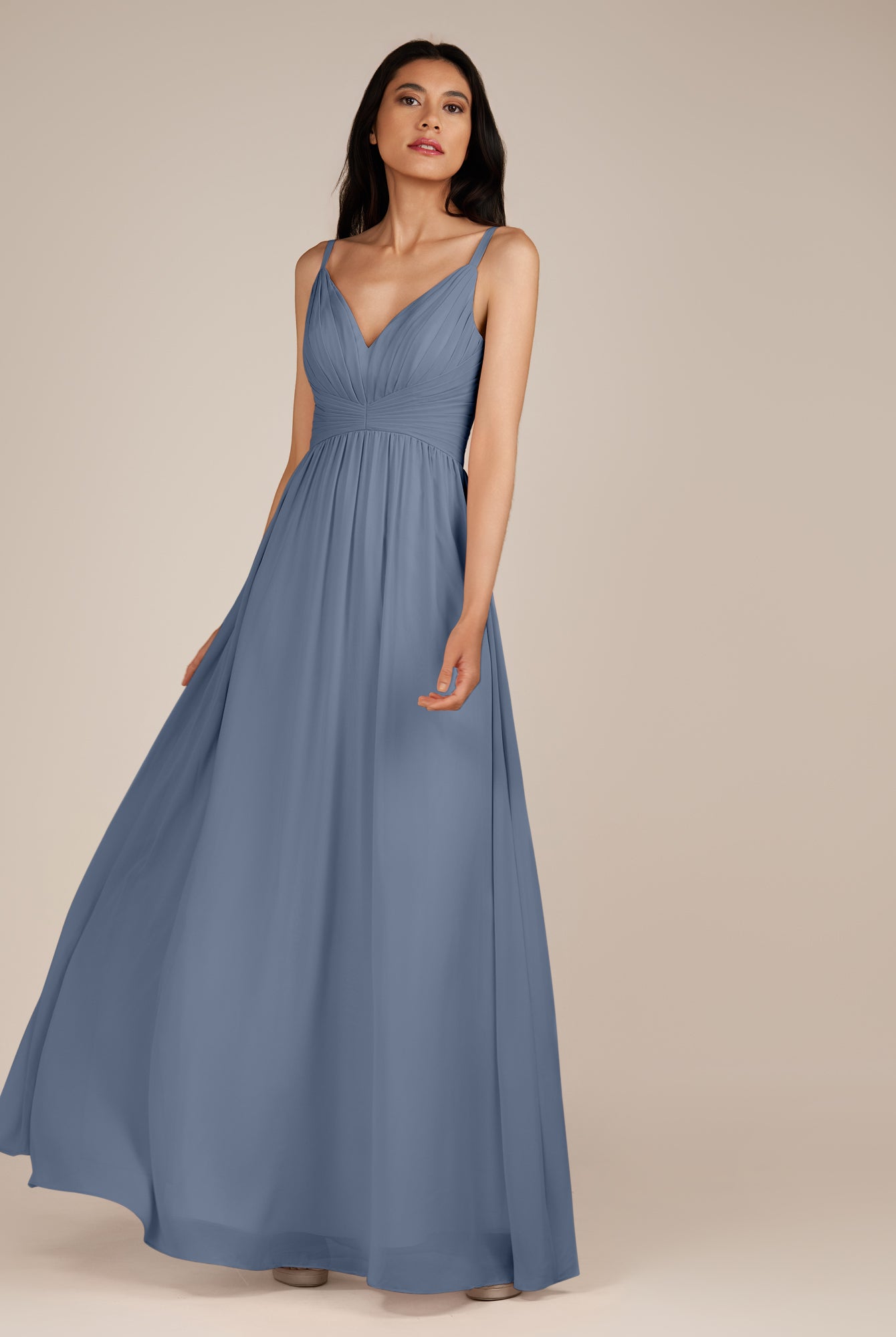 KissDress-Ophelia Neptune A Line Chiffon V Neck Long Bridesmaid Dress with Pleats
